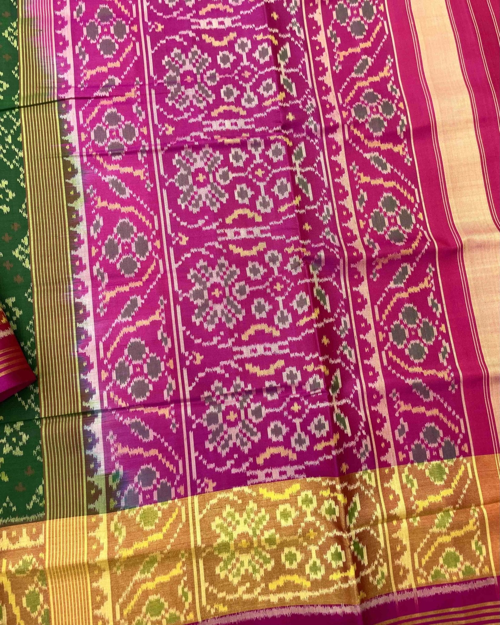 Pink & Green Navratan Patola Saree - SindhoiPatolaArt