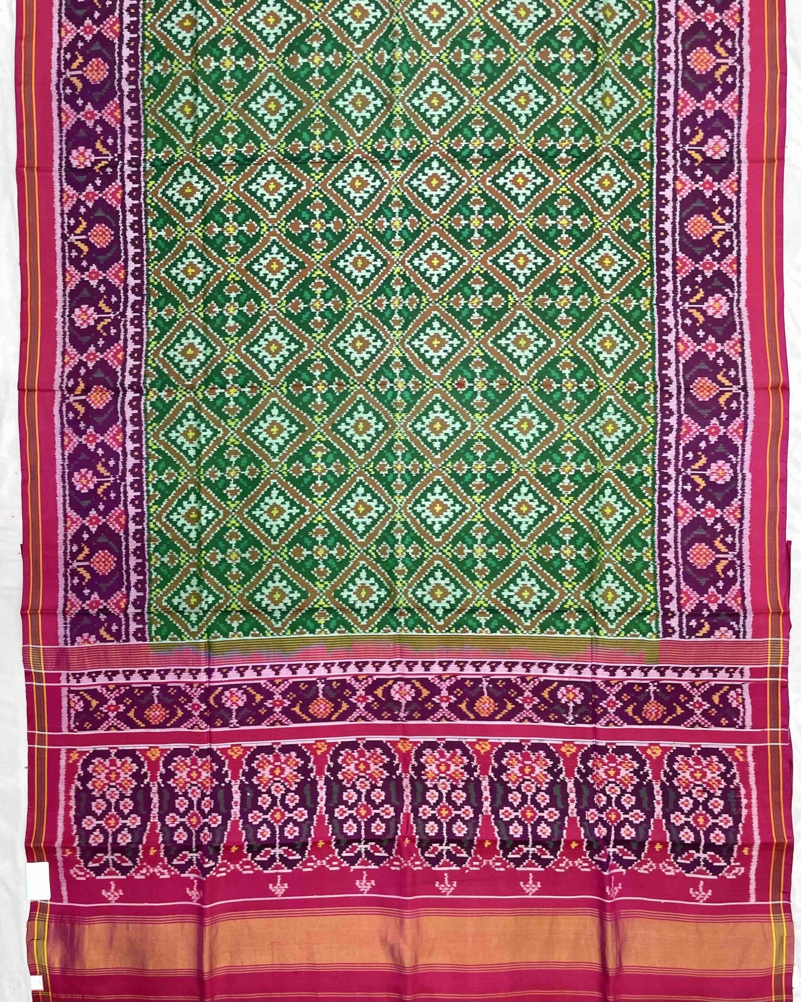 Pink & Green Panchanda Patola Saree - SindhoiPatolaArt