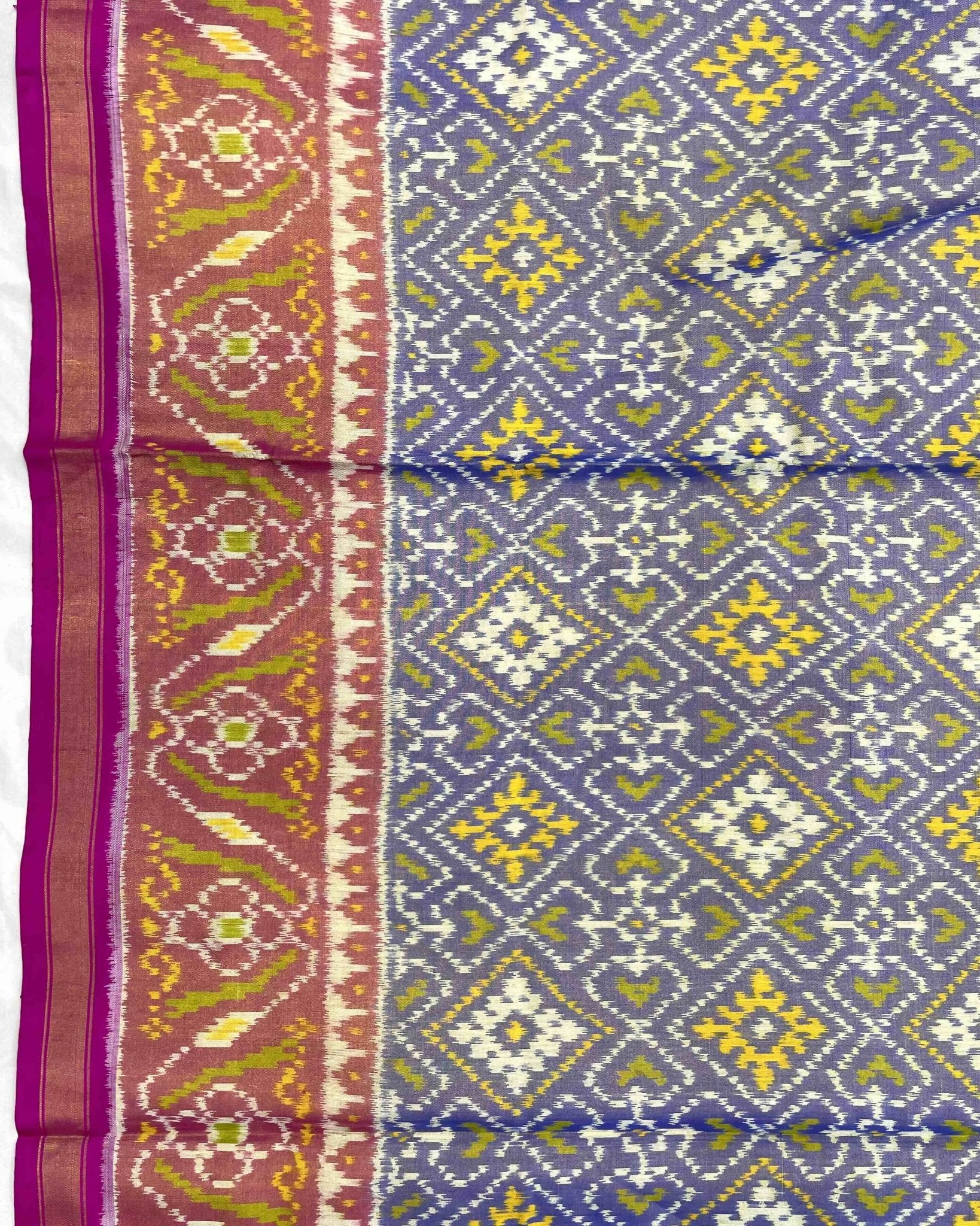 Pink & Greish Blue Panchanda Tissue Patola Saree - SindhoiPatolaArt