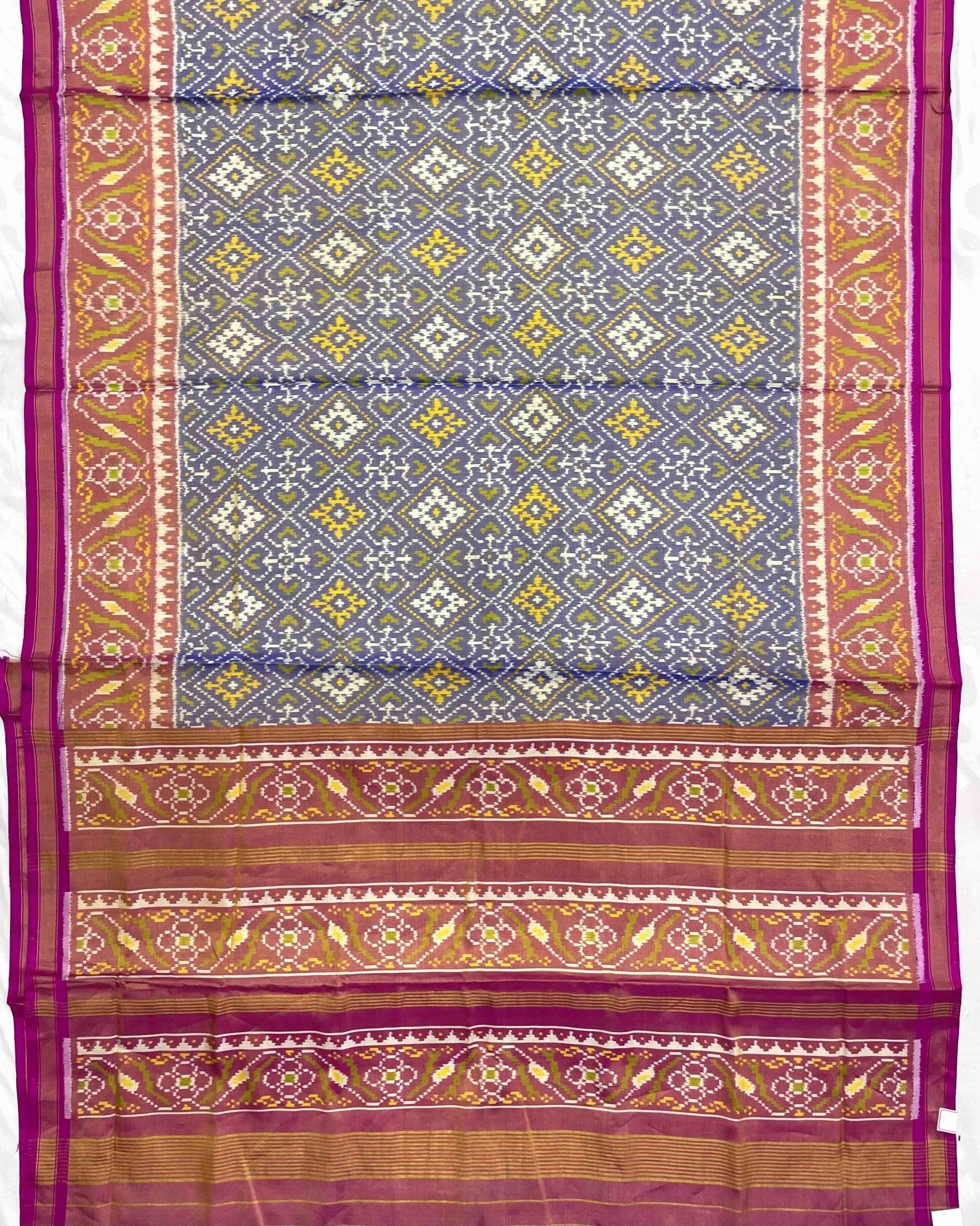 Pink & Greish Blue Panchanda Tissue Patola Saree - SindhoiPatolaArt