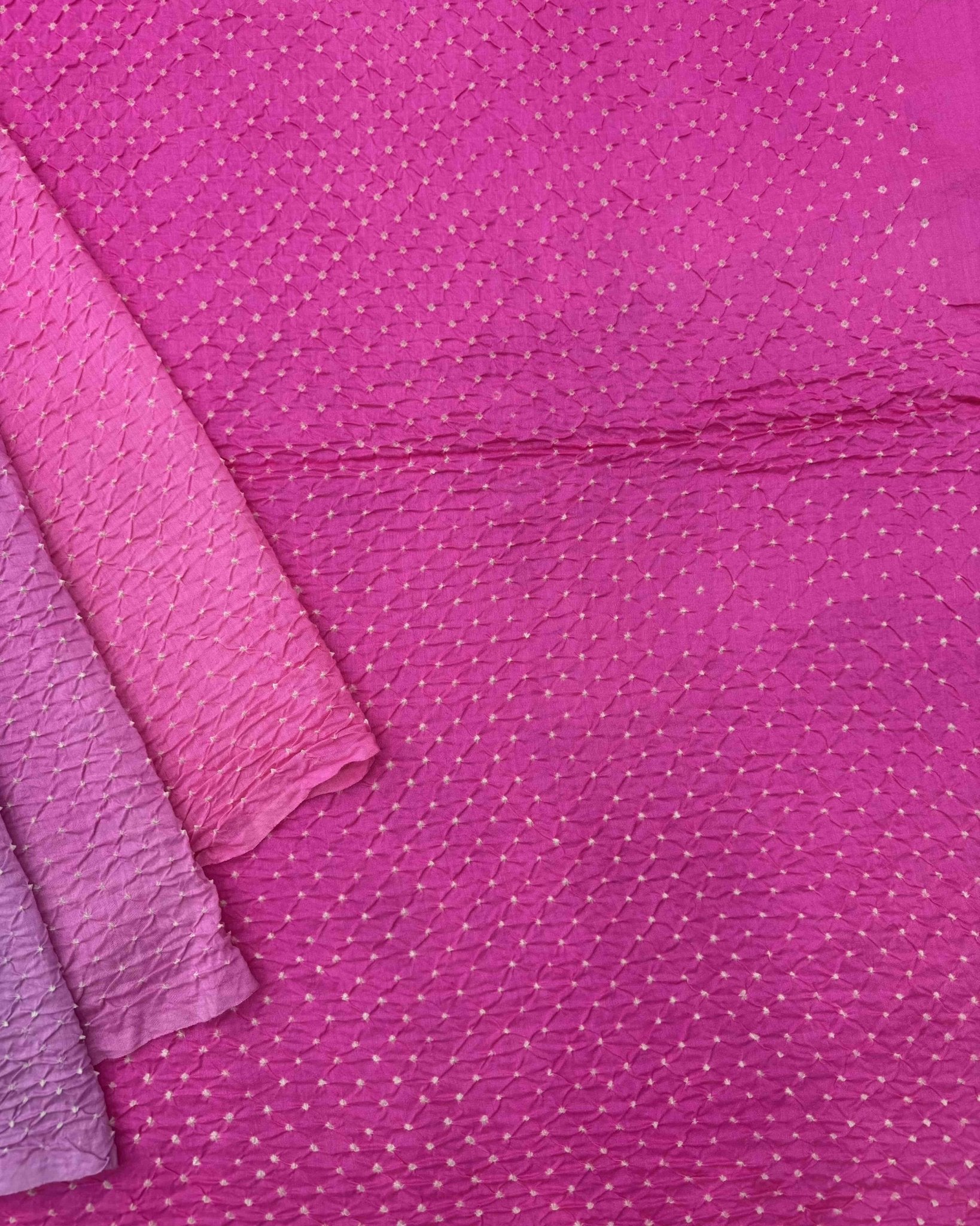 Pink & Grey Shaded Munga Silk Bandhani Saree - SindhoiPatolaArt