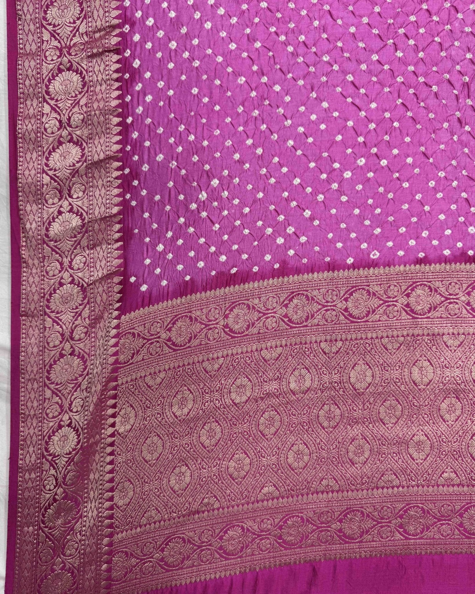 Pink & Light Pink Kanchipuram Bandhani Dupatta - SindhoiPatolaArt