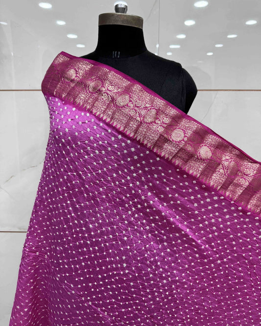 Pink & Light Pink Kanchipuram Bandhani Dupatta - SindhoiPatolaArt