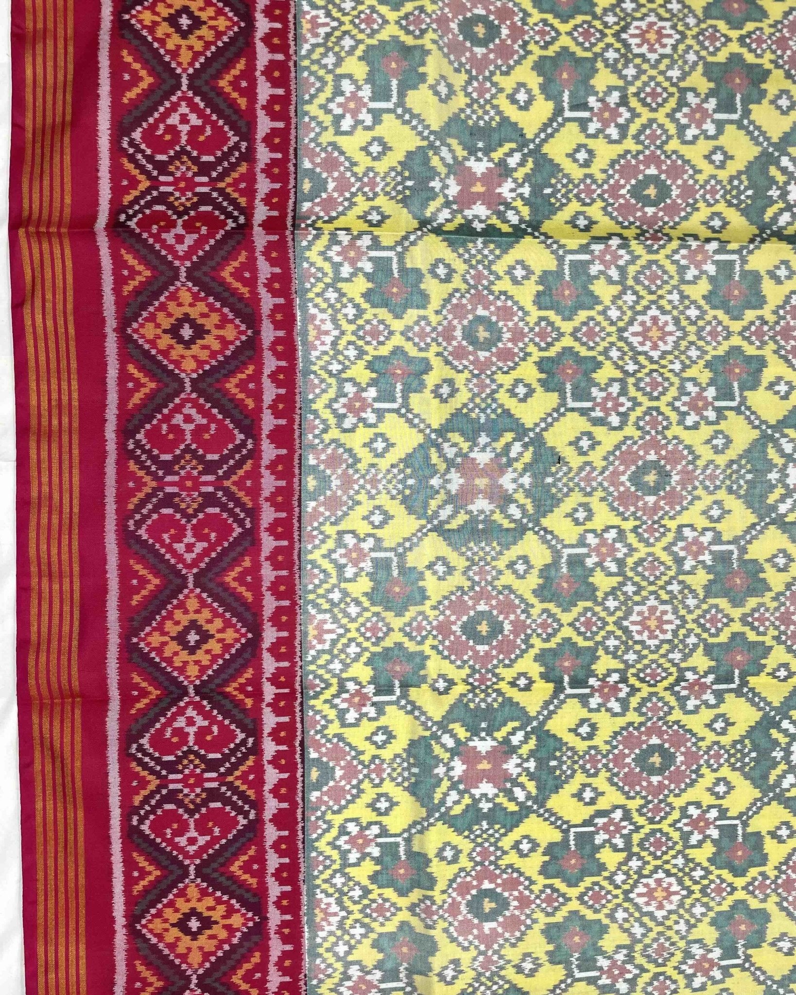 Pink & Light Yellow Navratan Designer Patola Saree - SindhoiPatolaArt
