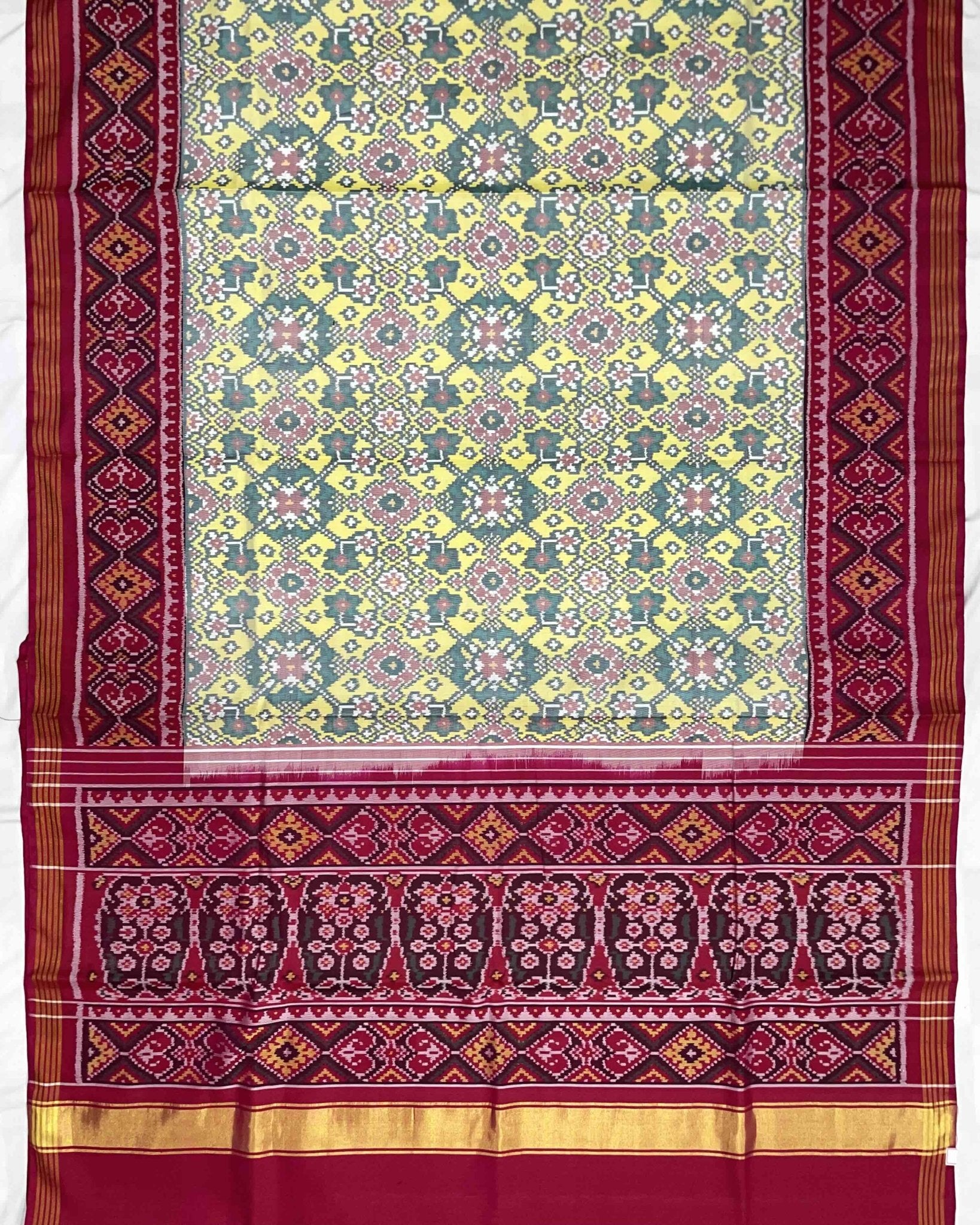 Pink & Light Yellow Navratan Designer Patola Saree - SindhoiPatolaArt