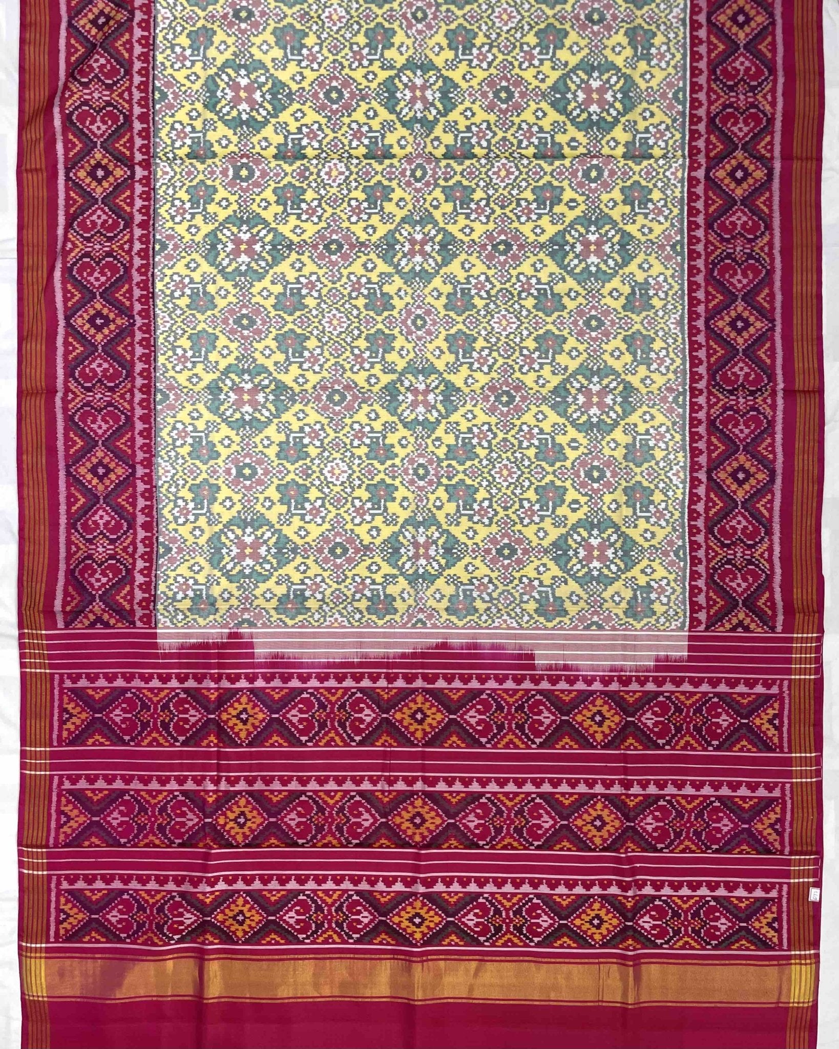Pink & Light Yellow Navratan Designer Patola Saree - SindhoiPatolaArt