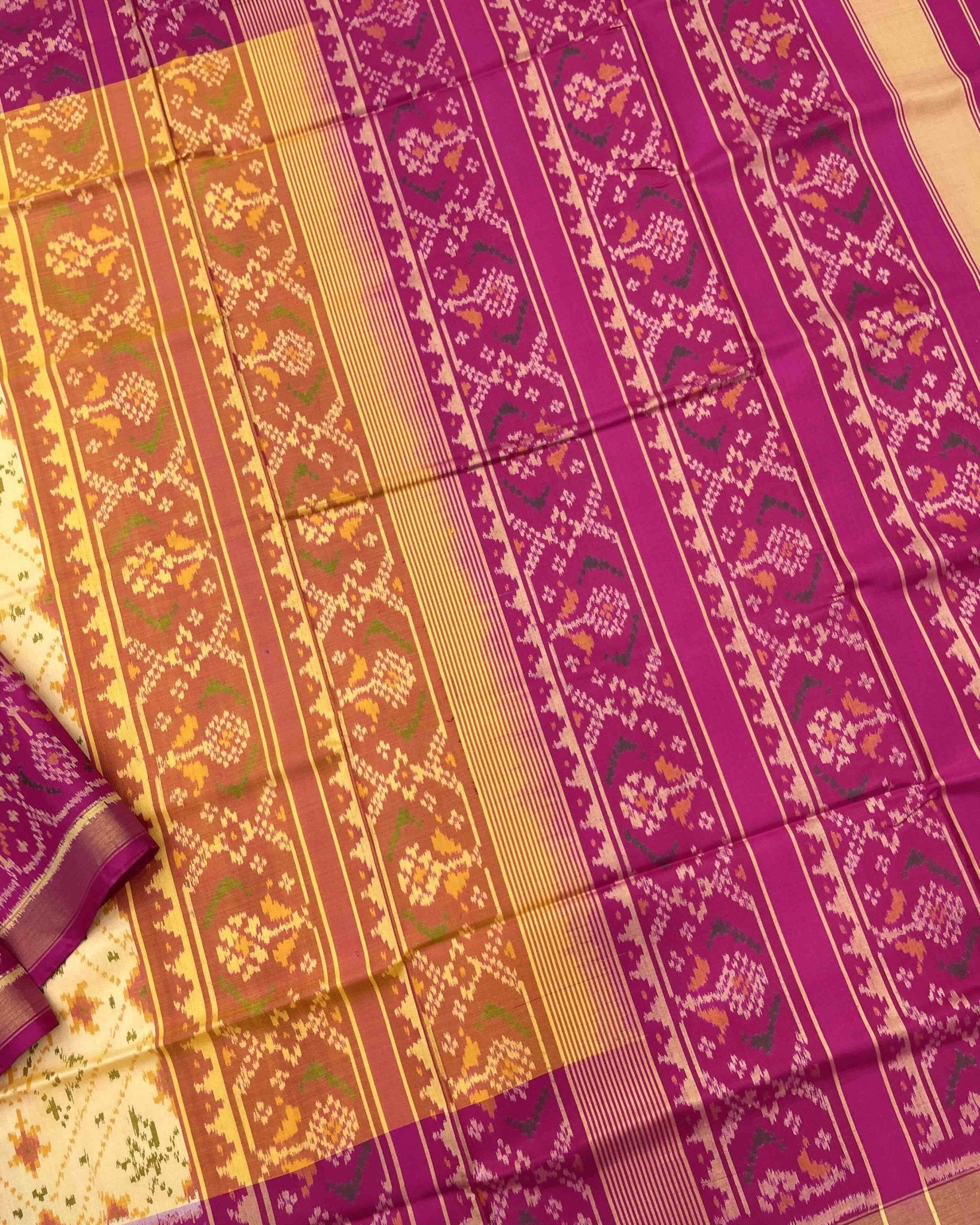 Pink & Light Yellow New Navratan Design Patola Saree - SindhoiPatolaArt