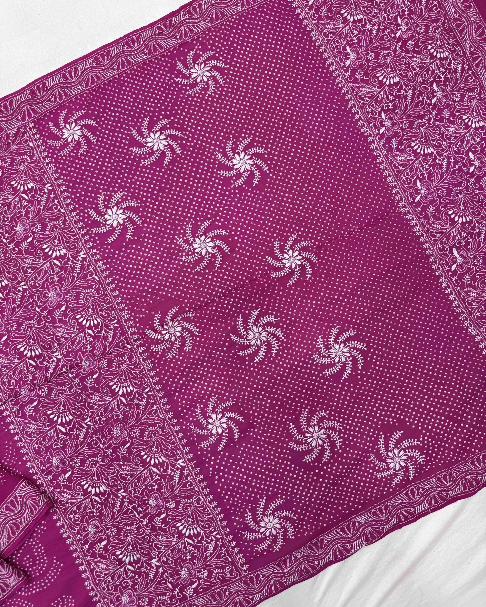 Pink Lukhnowi Work Georgette Bandhani Saree - SindhoiPatolaArt