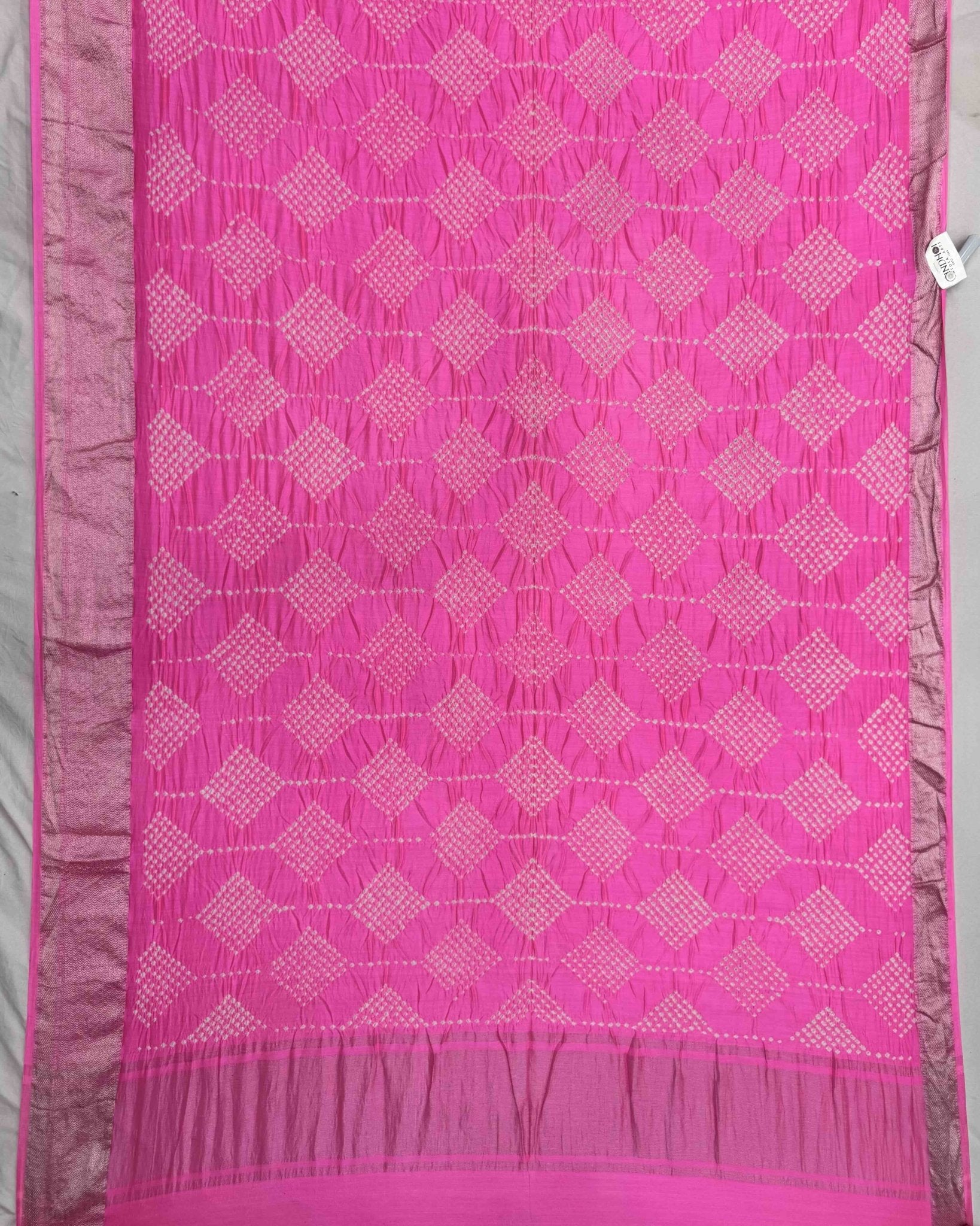 Pink Maheshwari Bandhani Saree - SindhoiPatolaArt