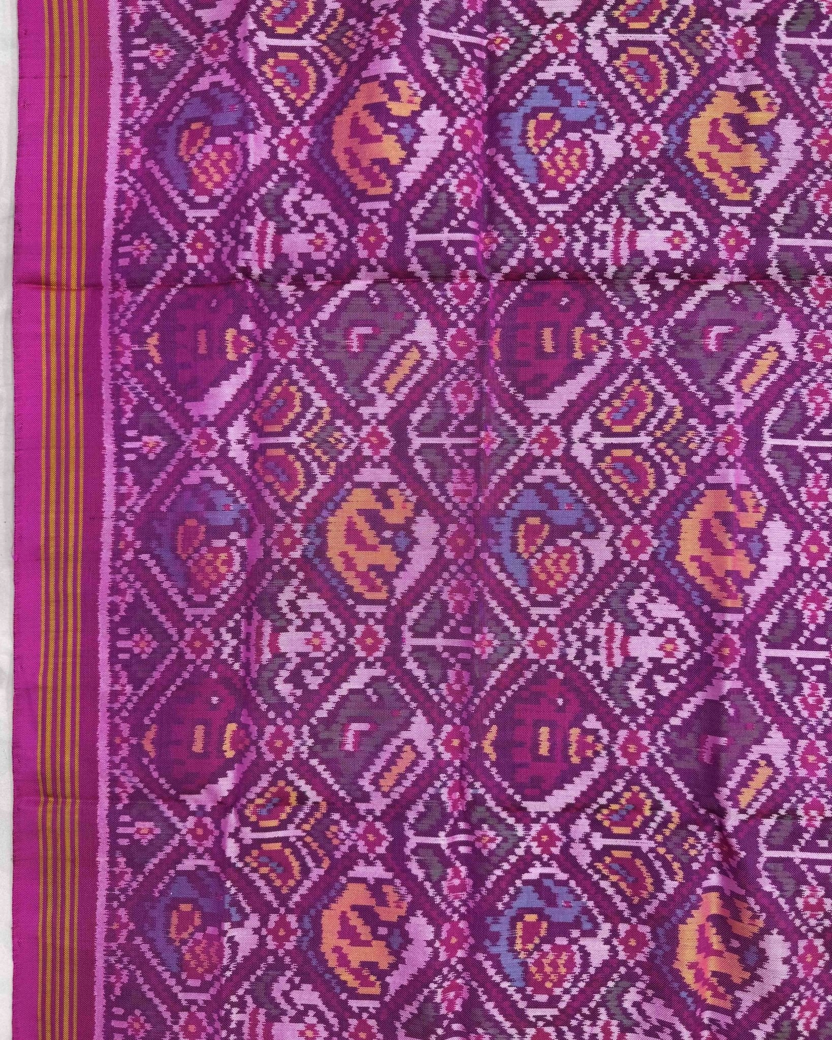Pink Narikunj Semi Double Ikat Patola Dupatta - SindhoiPatolaArt