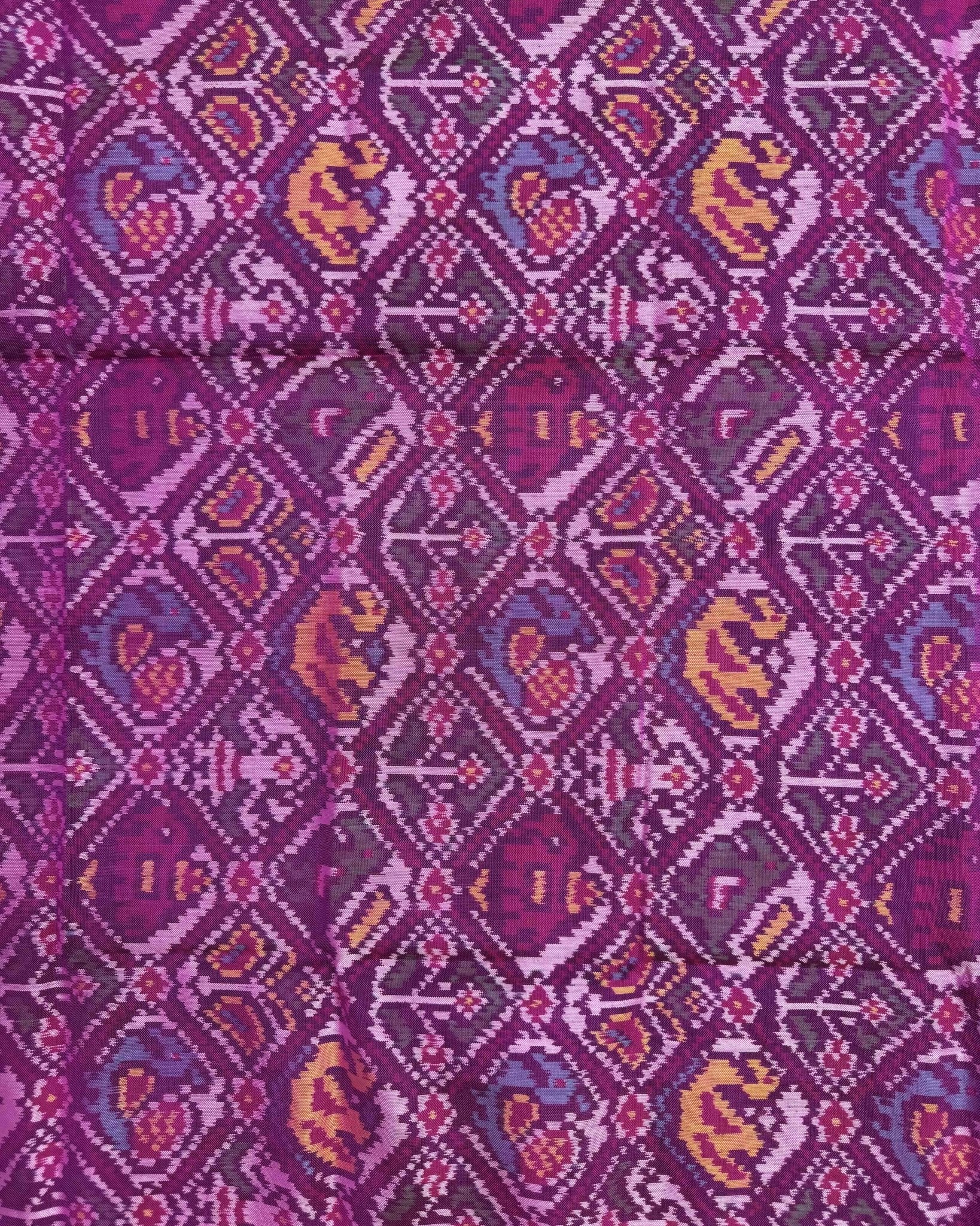 Pink Narikunj Semi Double Ikat Patola Dupatta - SindhoiPatolaArt