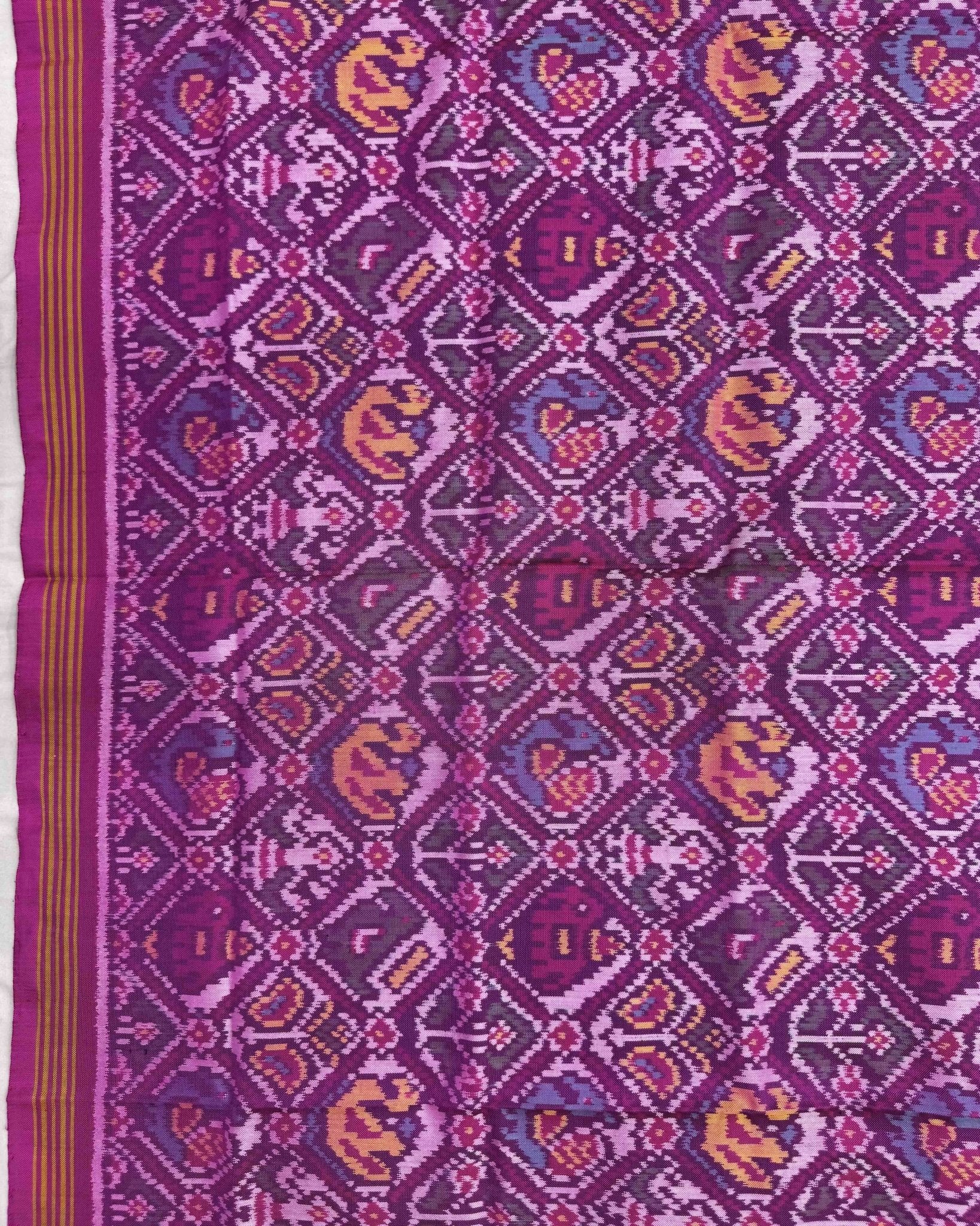 Pink Narikunj Semi Double Ikat Patola Dupatta - SindhoiPatolaArt