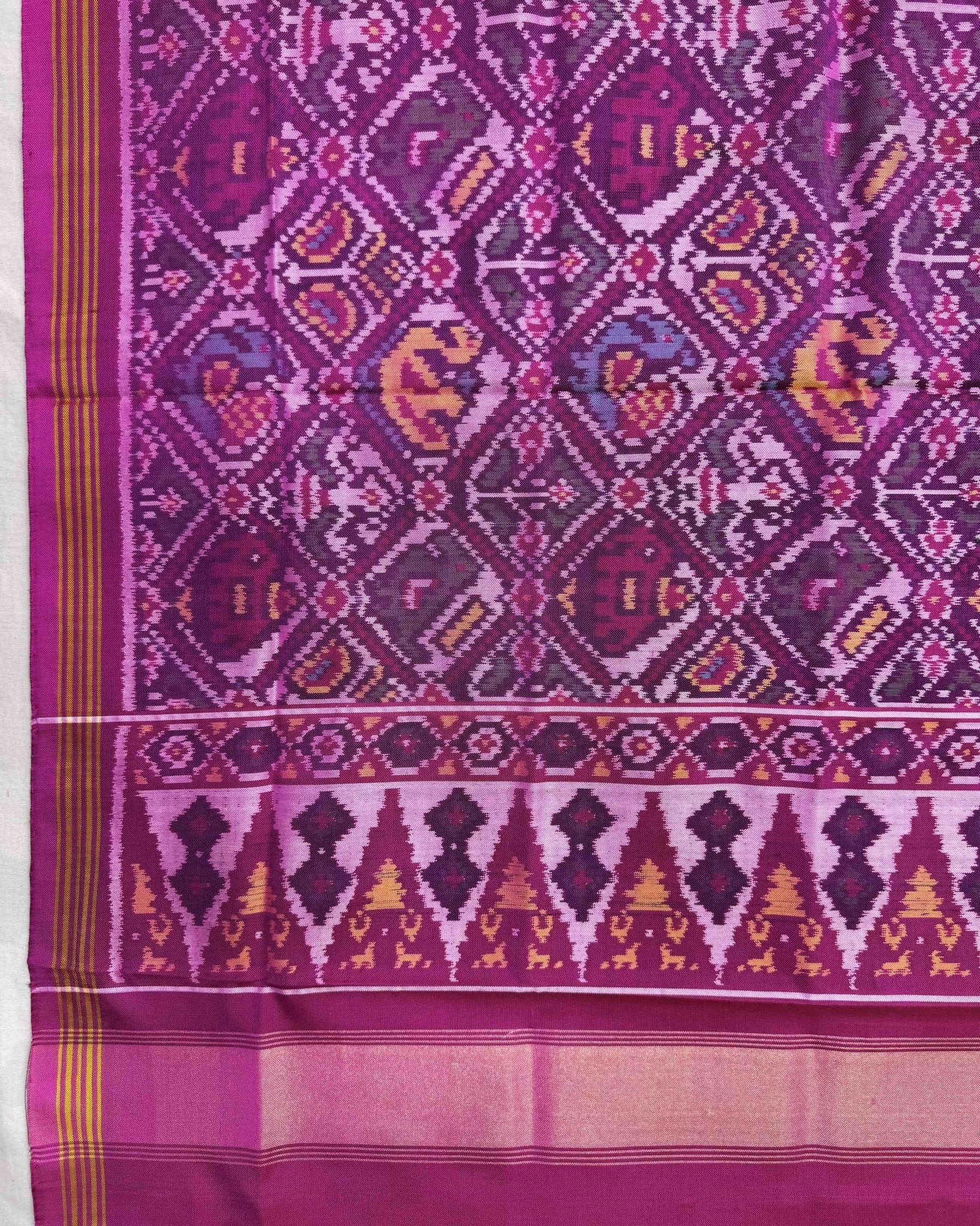 Pink Narikunj Semi Double Ikat Patola Dupatta - SindhoiPatolaArt