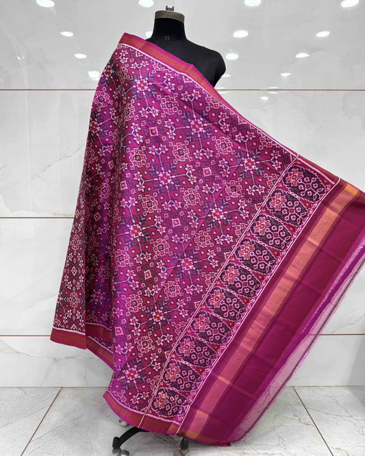 Pink Navratan Semi Double Ikat Patola Dupatta - SindhoiPatolaArt