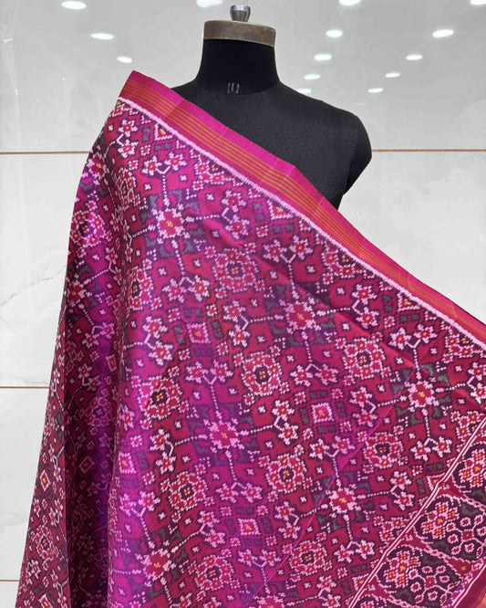 Pink Navratan Semi Double Ikat Patola Dupatta - SindhoiPatolaArt
