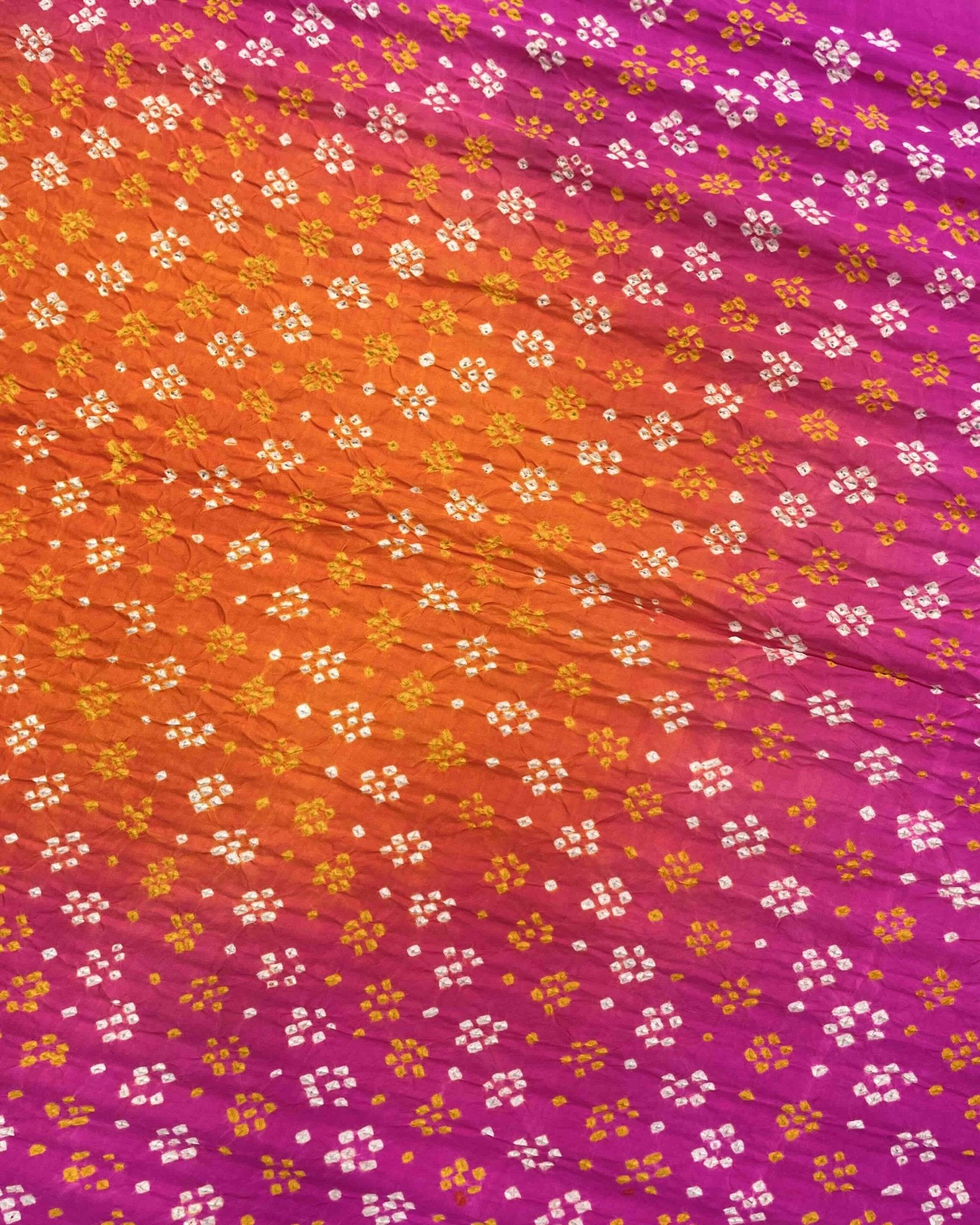 Pink & Orage Gajji Silk Bandhani Saree - SindhoiPatolaArt