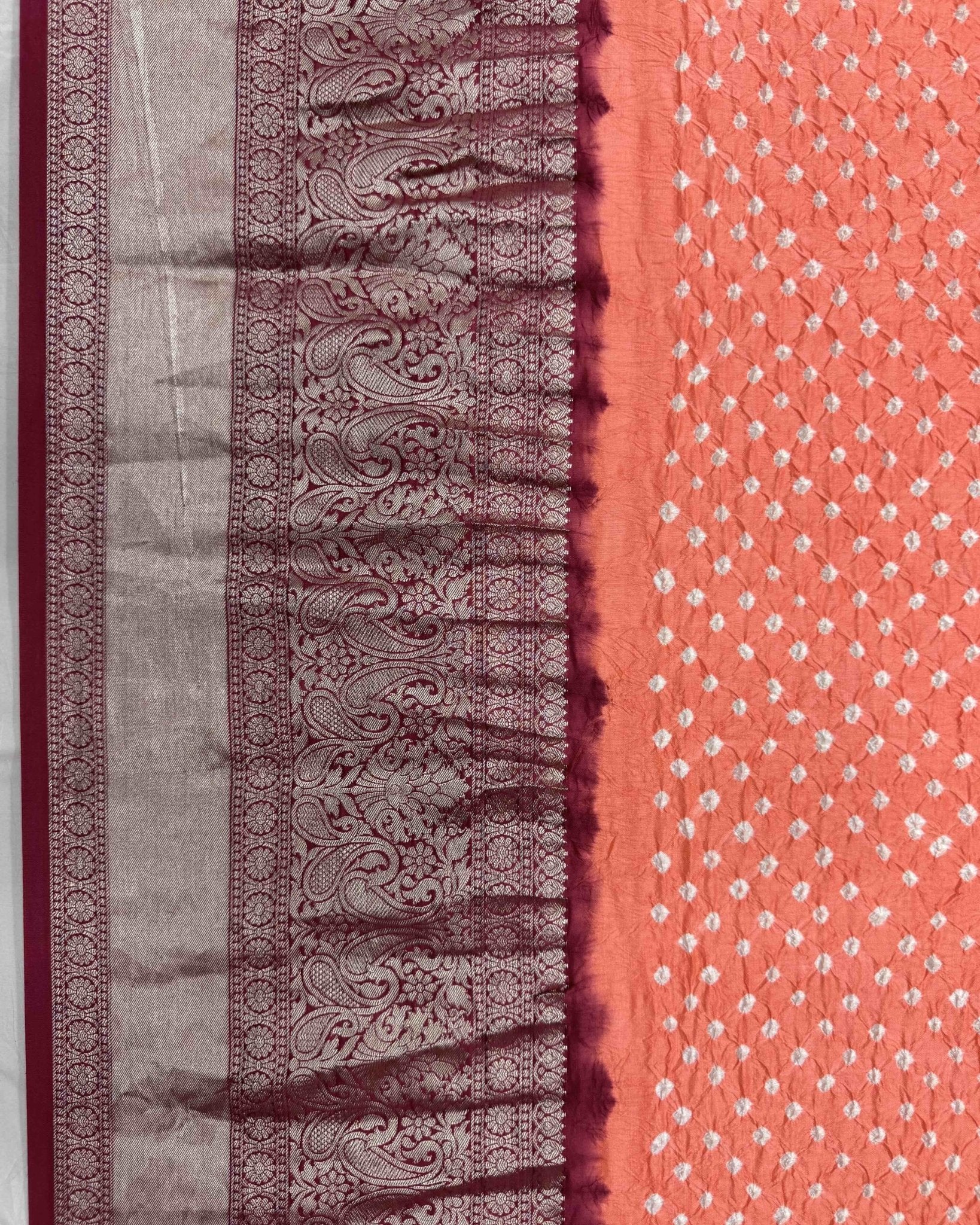 Pink & Peach Kanchipuram Bandhani Dupatta - SindhoiPatolaArt