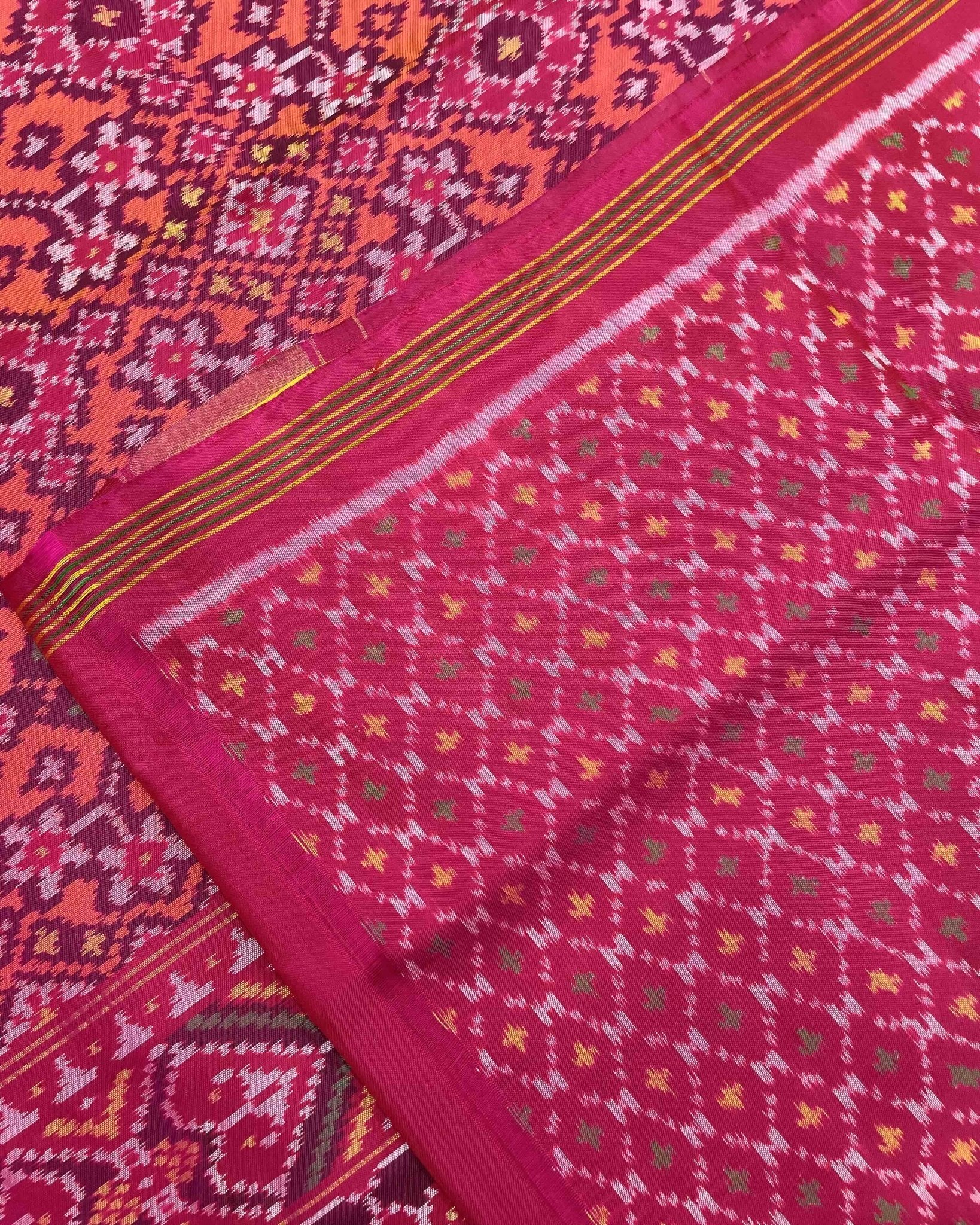 Pink & Peach Navratan Patola Saree - SindhoiPatolaArt