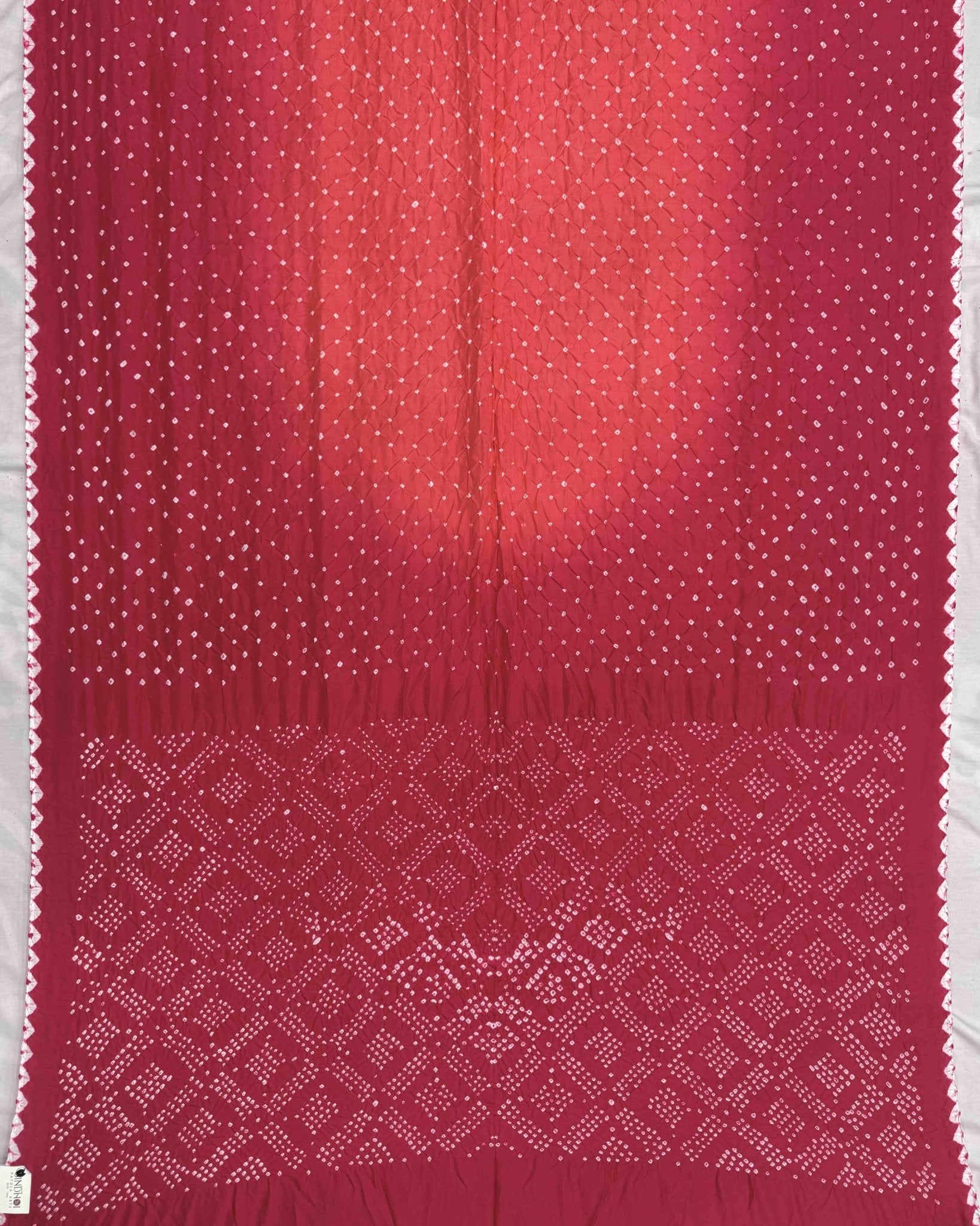 Pink & Peach Shaded Habotai Bandhani Saree - SindhoiPatolaArt