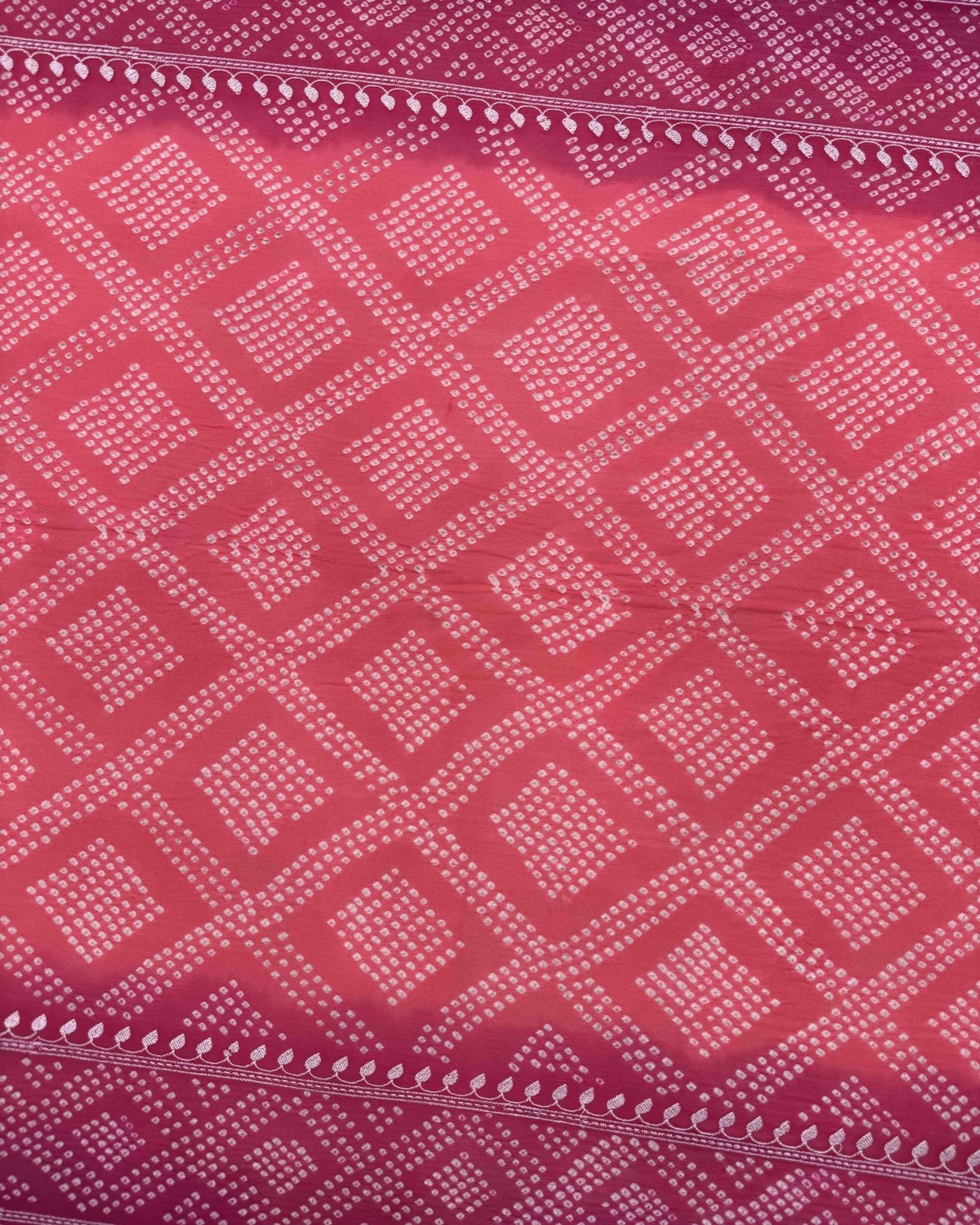 Pink & Peach Shaded Lukhnowi Work Georgette Bandhani Saree - SindhoiPatolaArt