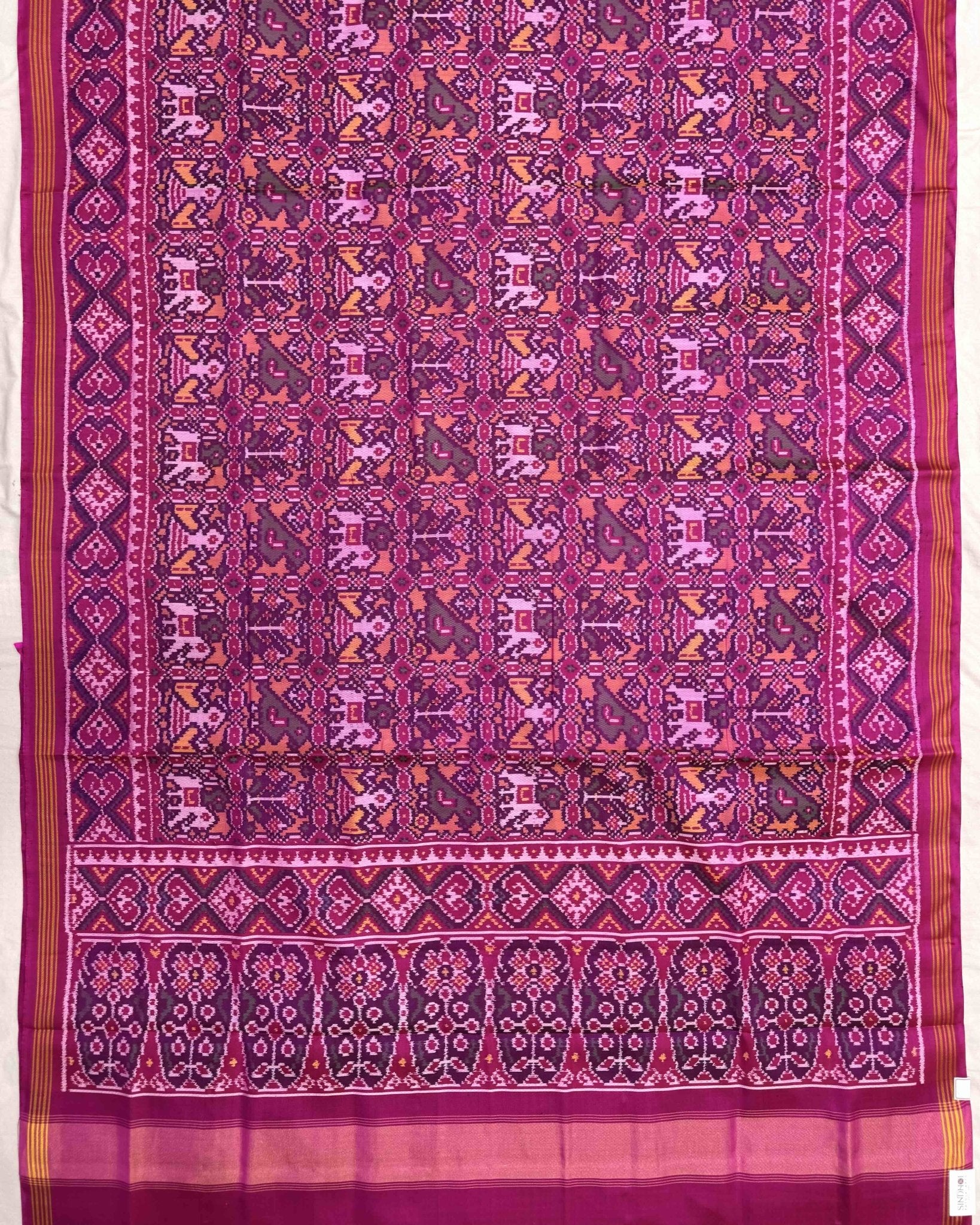 Pink & Peach Small Narikunj Semi Double Ikat Patola Saree - SindhoiPatolaArt