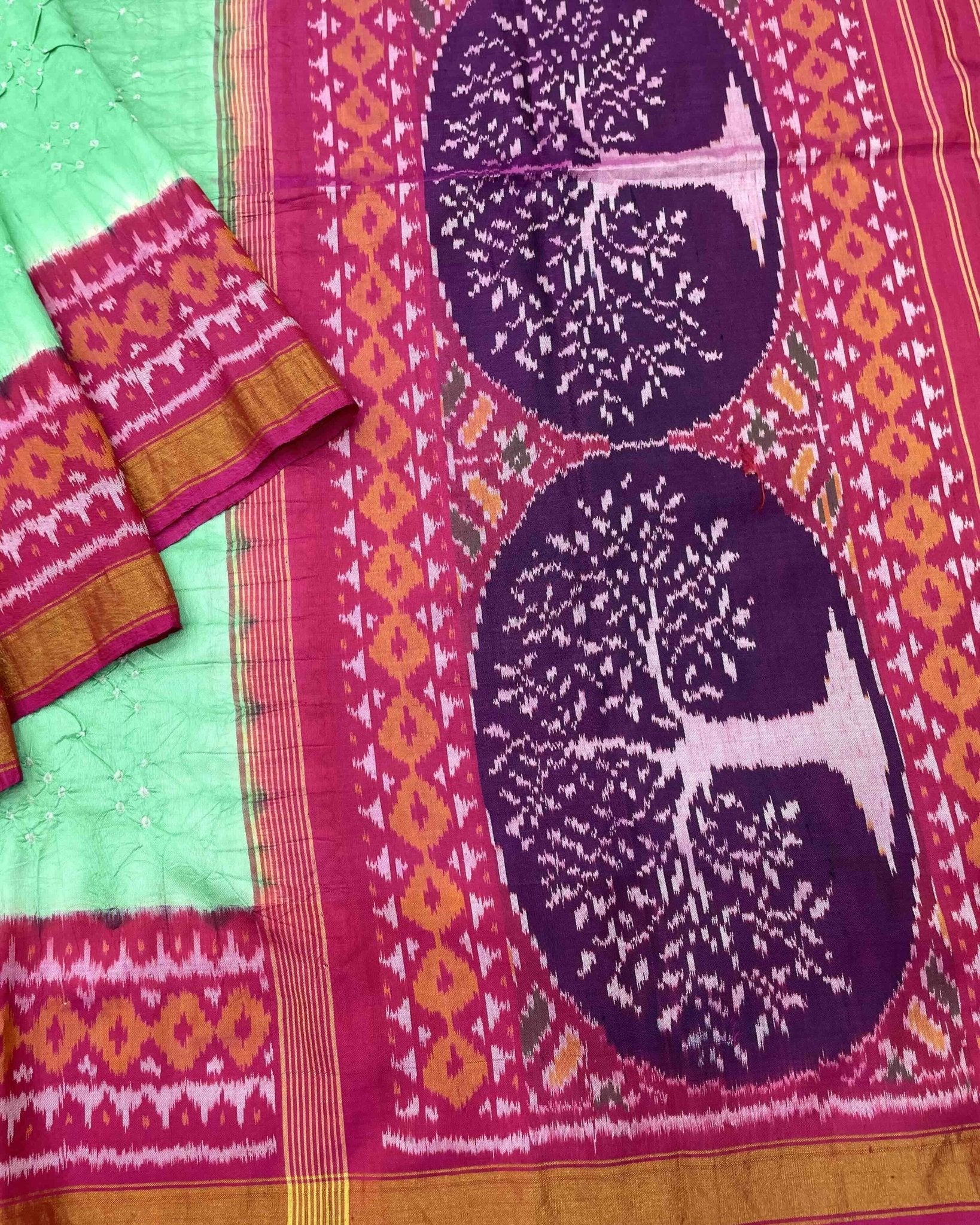 Pink & Pista Green Patola Bandhej - SindhoiPatolaArt