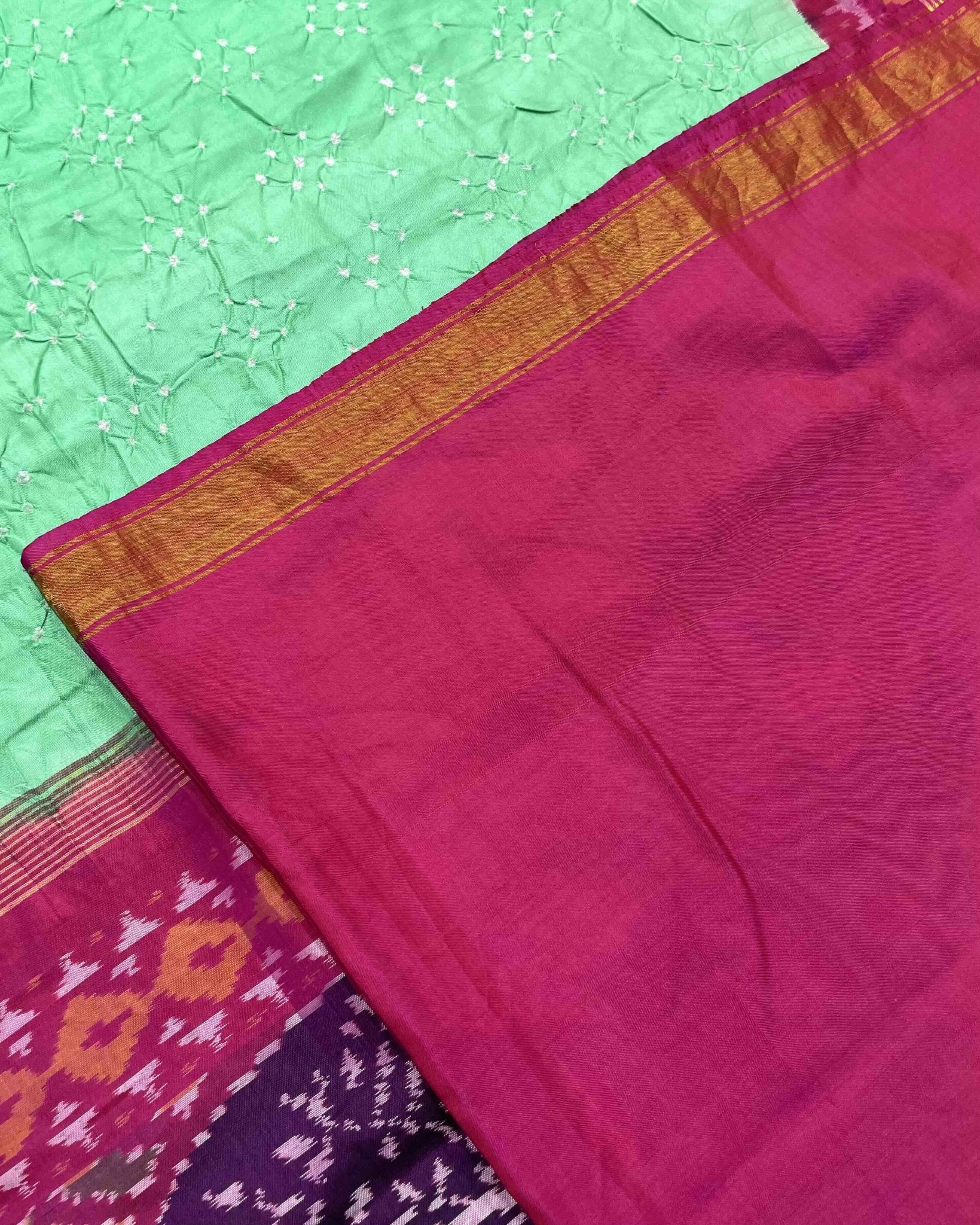 Pink & Pista Green Patola Bandhej - SindhoiPatolaArt
