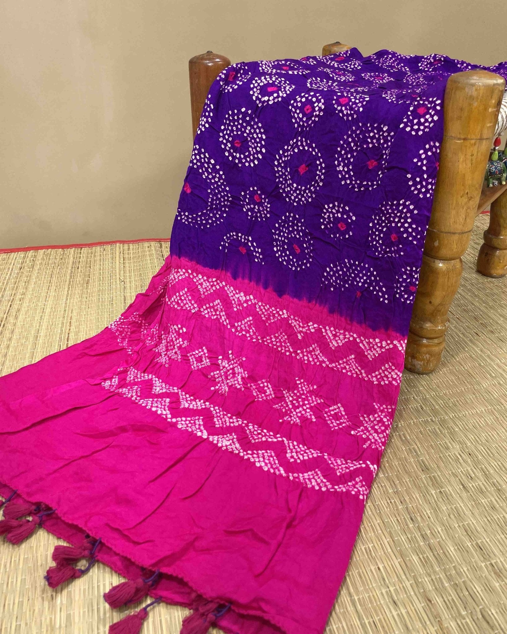 Pink & Purple Bandhani Dupatta - SindhoiPatolaArt