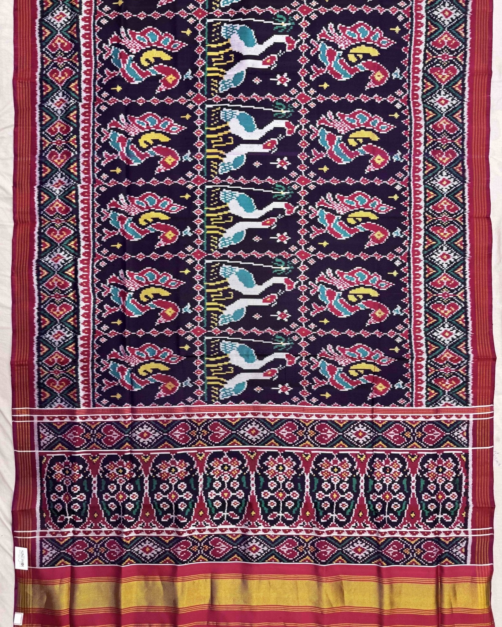 Pink & Purple Big Figure Peacock Swan Twill Patola Saree - SindhoiPatolaArt