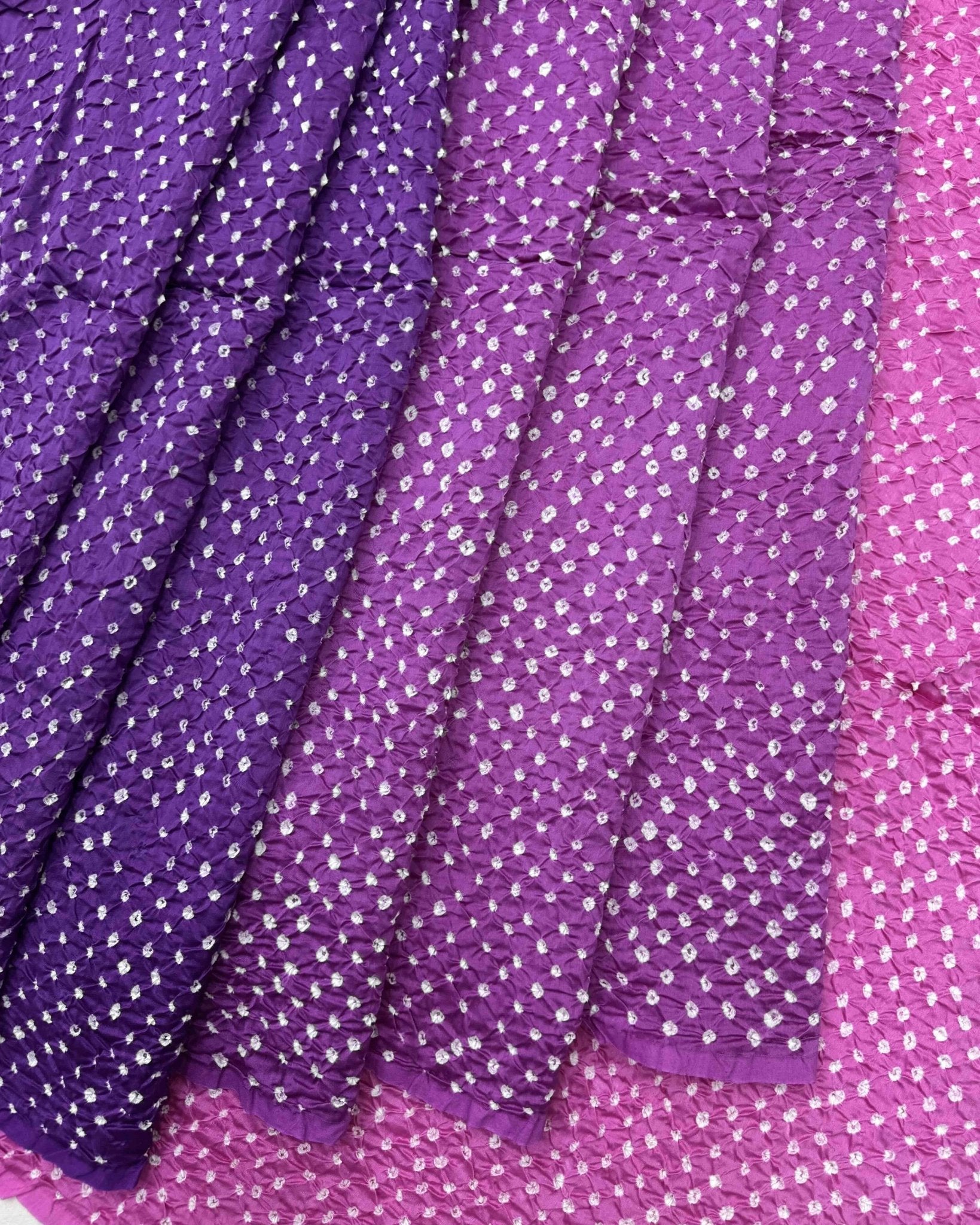 Pink & Purple Shaded Chanderi Bandhani Saree - SindhoiPatolaArt
