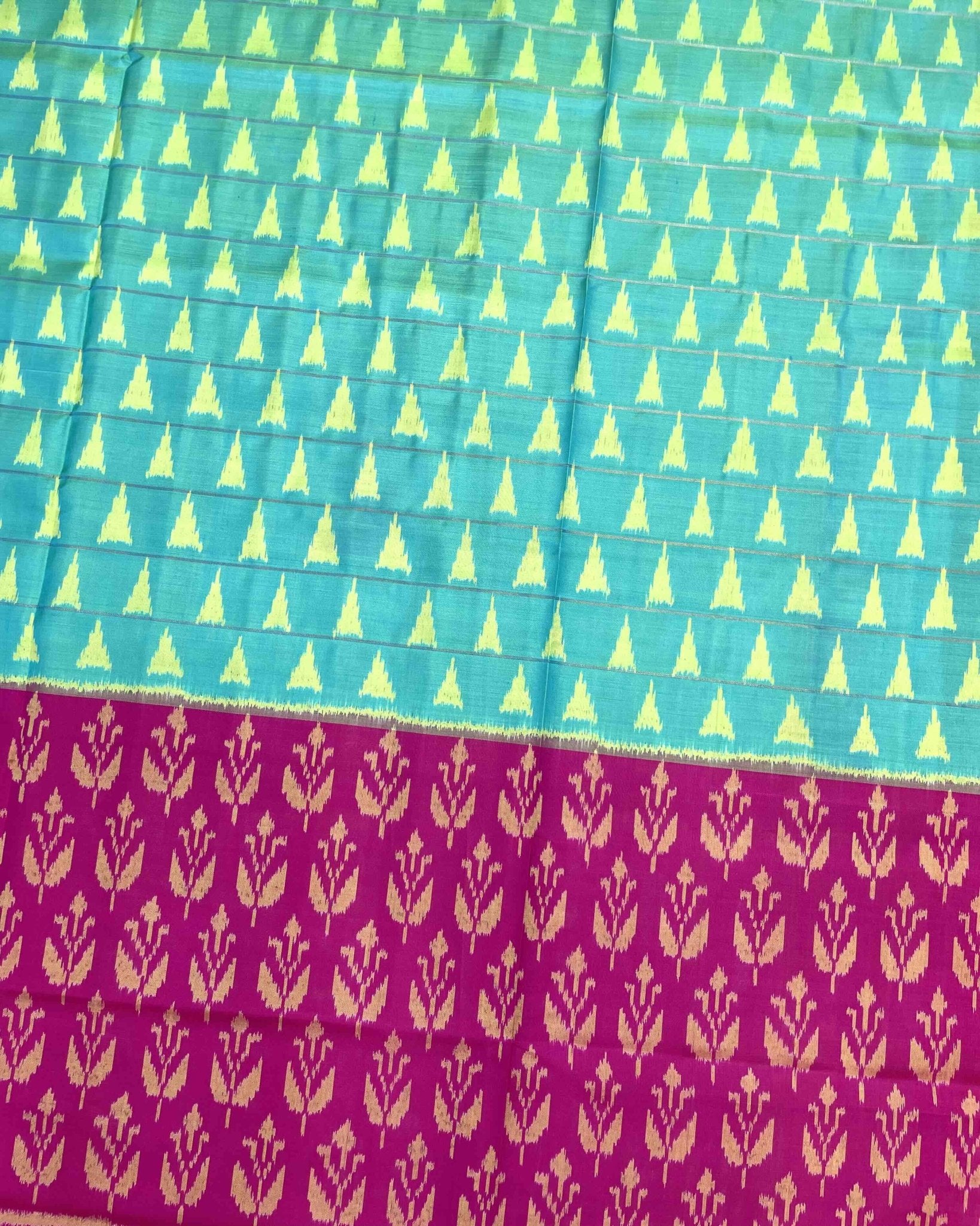 Pink & Sea Green Fancy Design with Scut Border Patola Saree - SindhoiPatolaArt