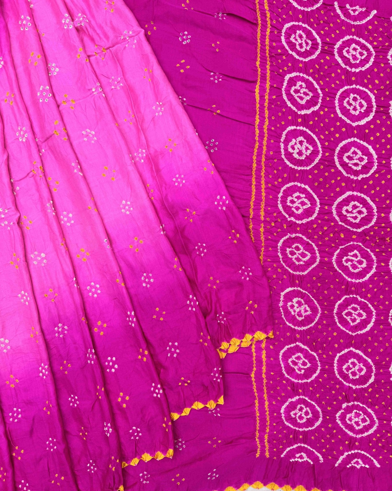 Pink Shaded Gaji Silk Bandhani Saree - SindhoiPatolaArt