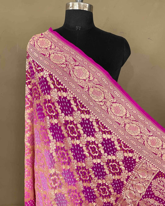 Pink Shaded Georgette Bandhani Dupatta - SindhoiPatolaArt