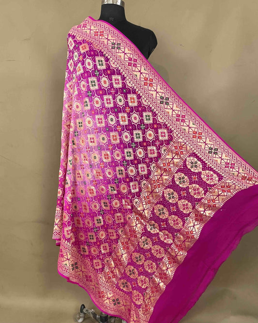 Pink Shaded Meenakari Georgette Bandhani Dupatta - SindhoiPatolaArt