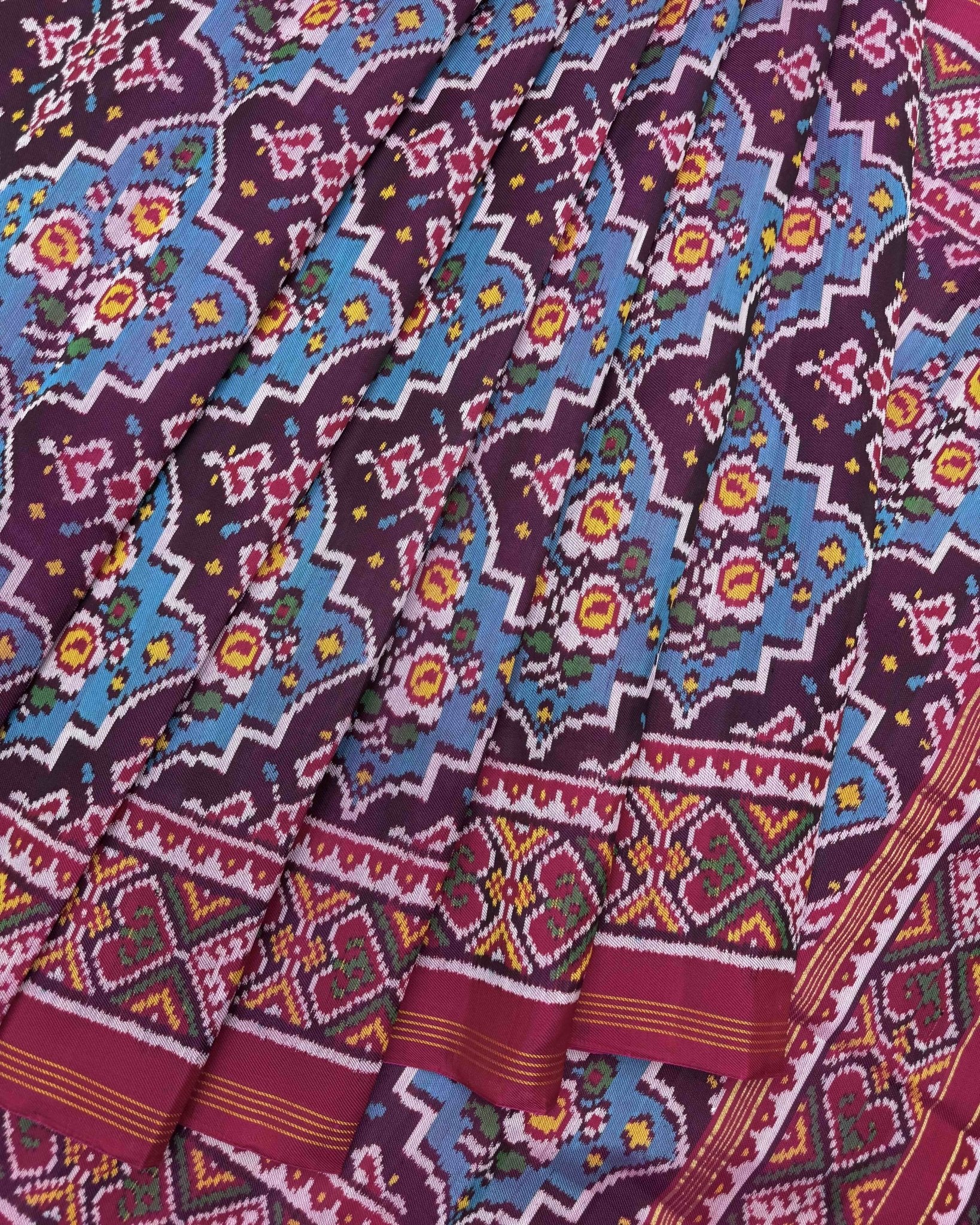 Pink & Sky Blue Flower Twill Patola Saree - SindhoiPatolaArt