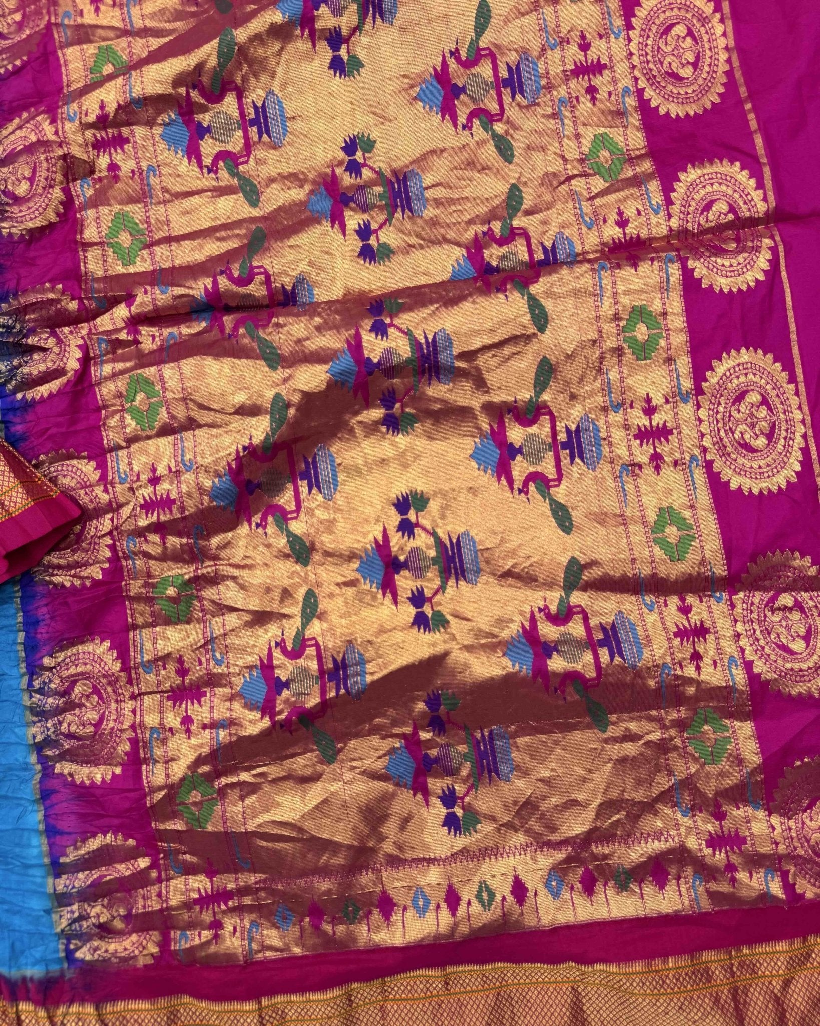 Pink & Sky Blue Paithani Bandhani Saree - SindhoiPatolaArt