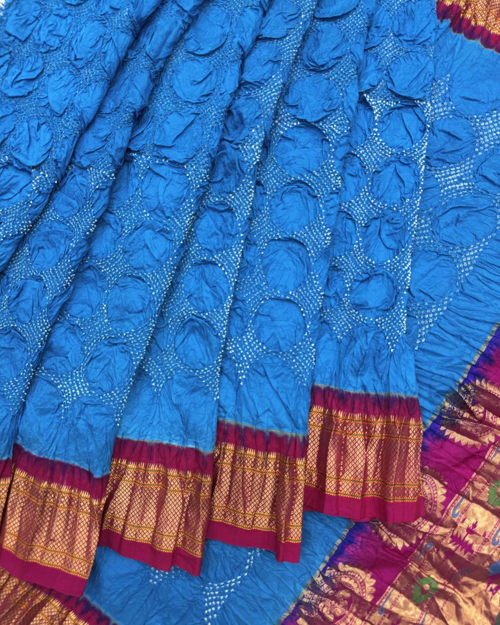 Pink & Sky Blue Paithani Bandhani Saree - SindhoiPatolaArt