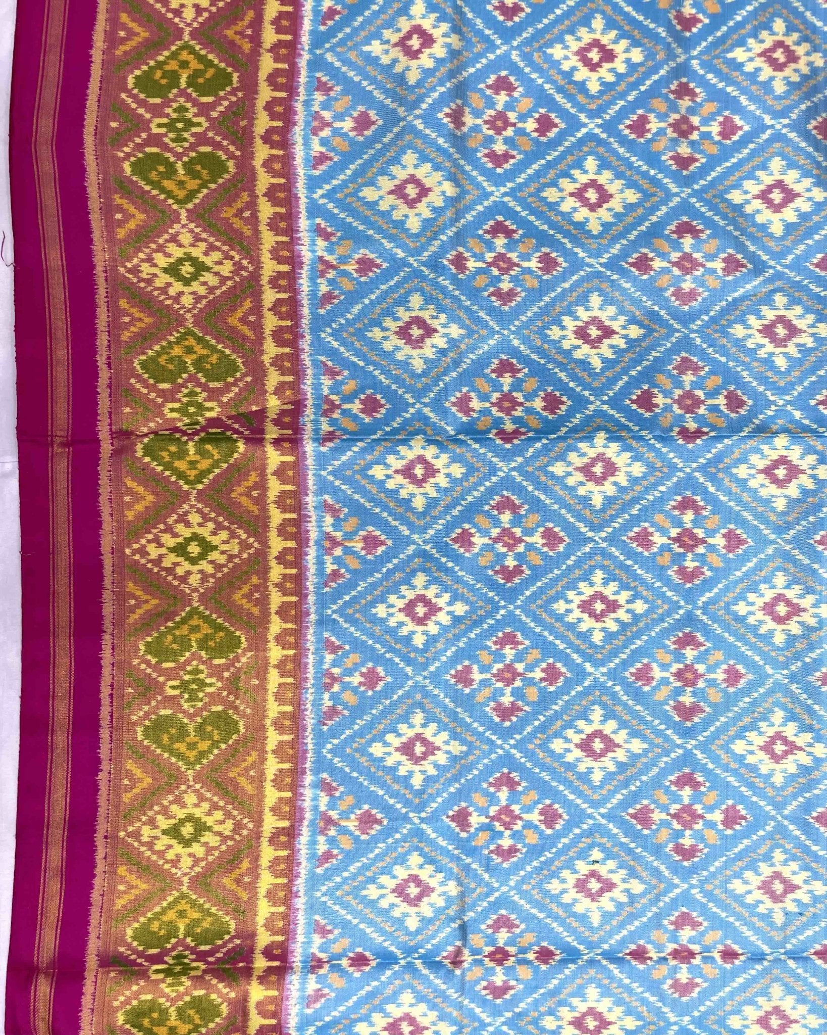 Pink & Sky Blue Panchanda Patola Saree - SindhoiPatolaArt
