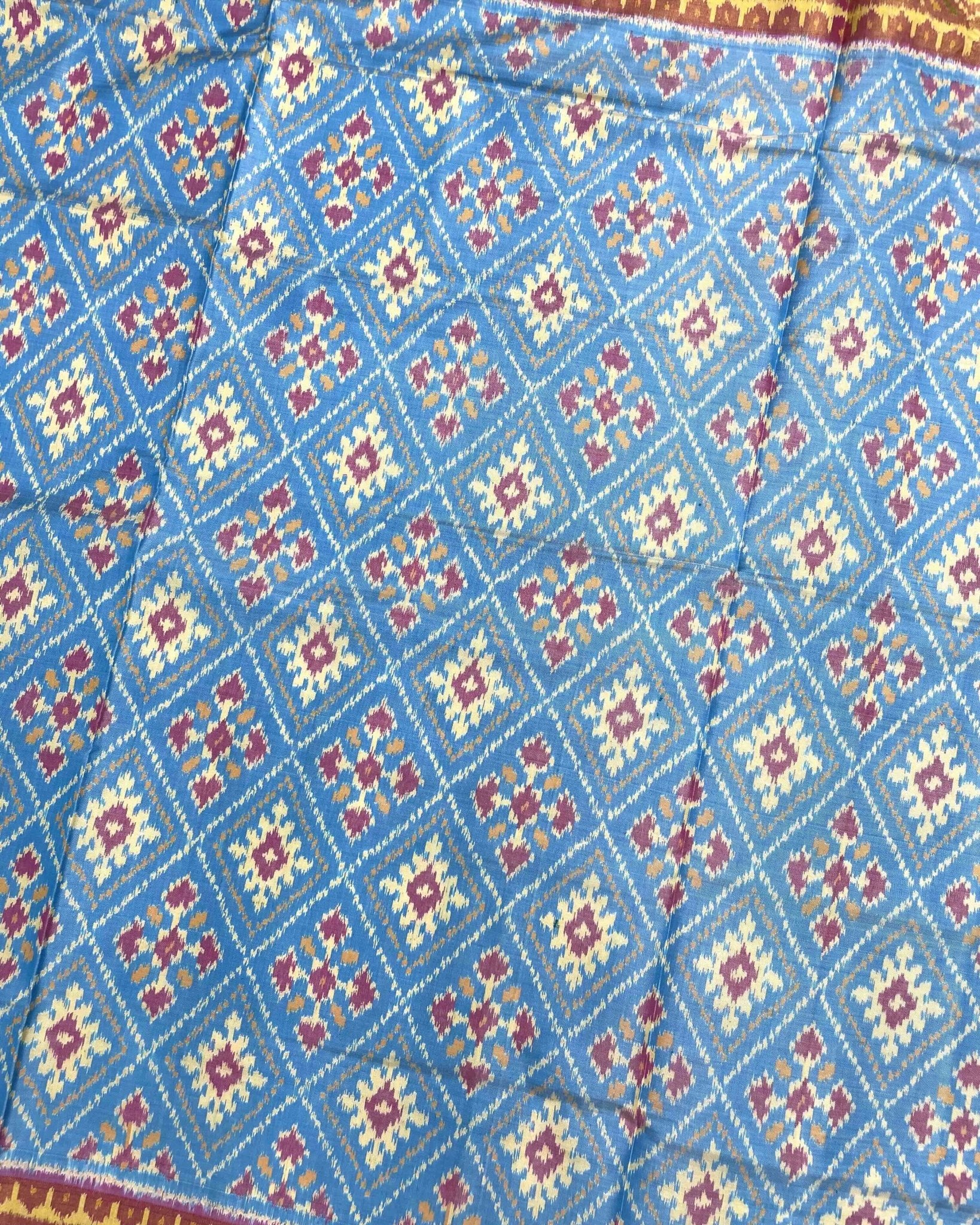 Pink & Sky Blue Panchanda Patola Saree - SindhoiPatolaArt