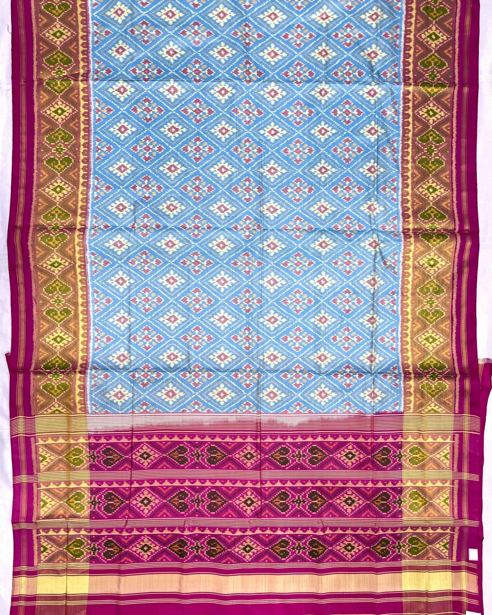 Pink & Sky Blue Panchanda Patola Saree - SindhoiPatolaArt