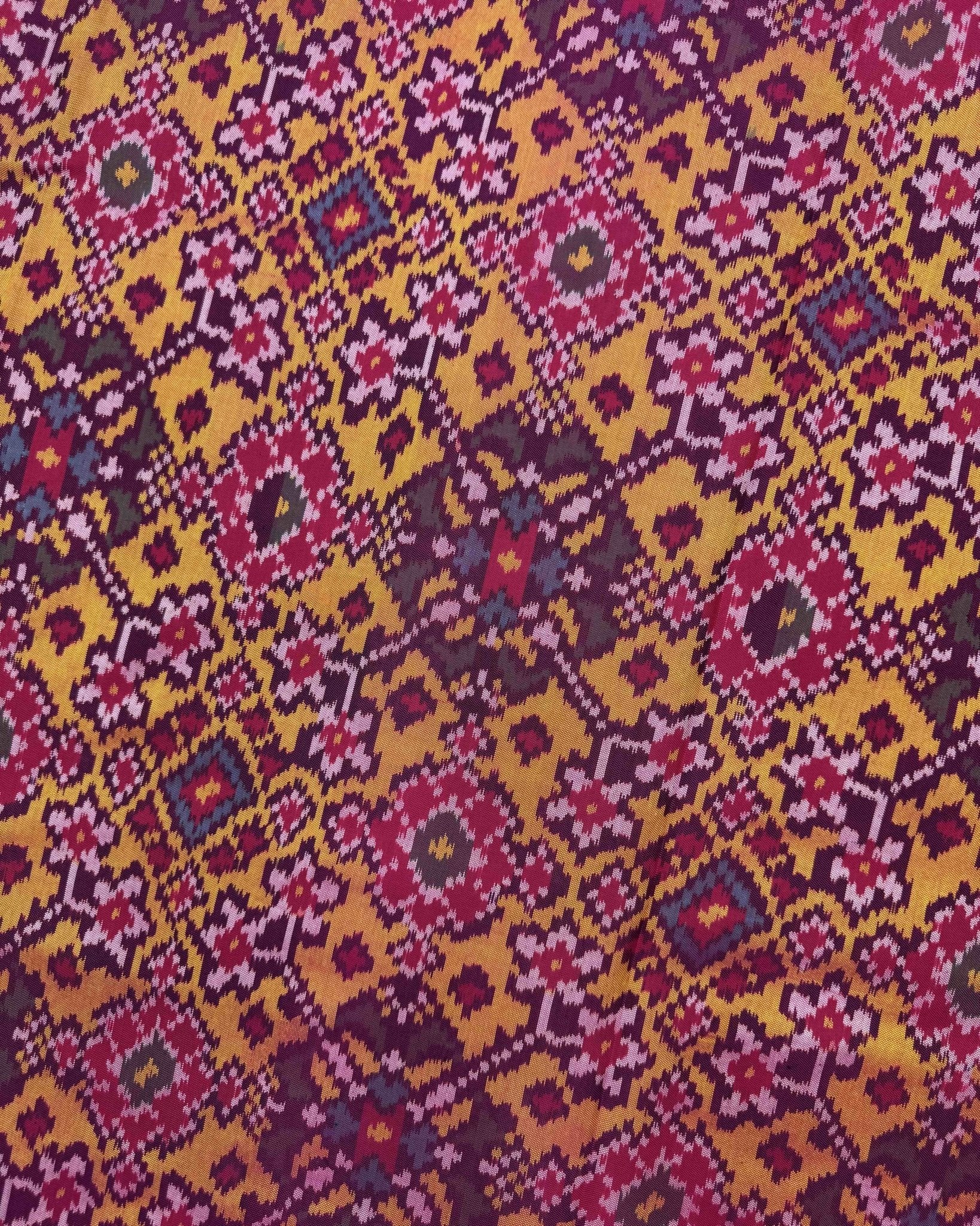 Pink & Yellow Navratan Semi Double Ikat Patola Saree - SindhoiPatolaArt