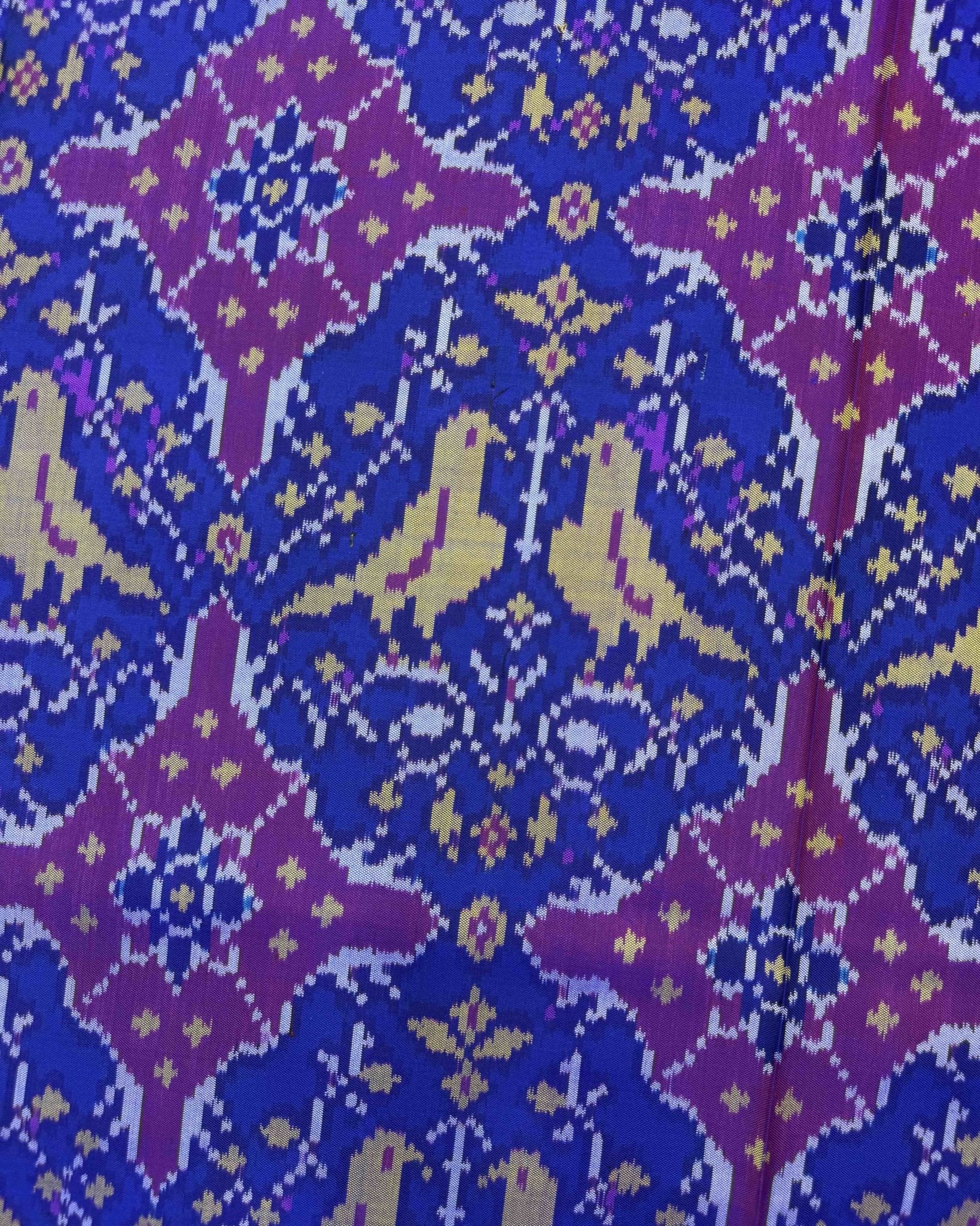 Purple & Blue Chhabdi Birds Semi Double Ikat Patola Saree - SindhoiPatolaArt