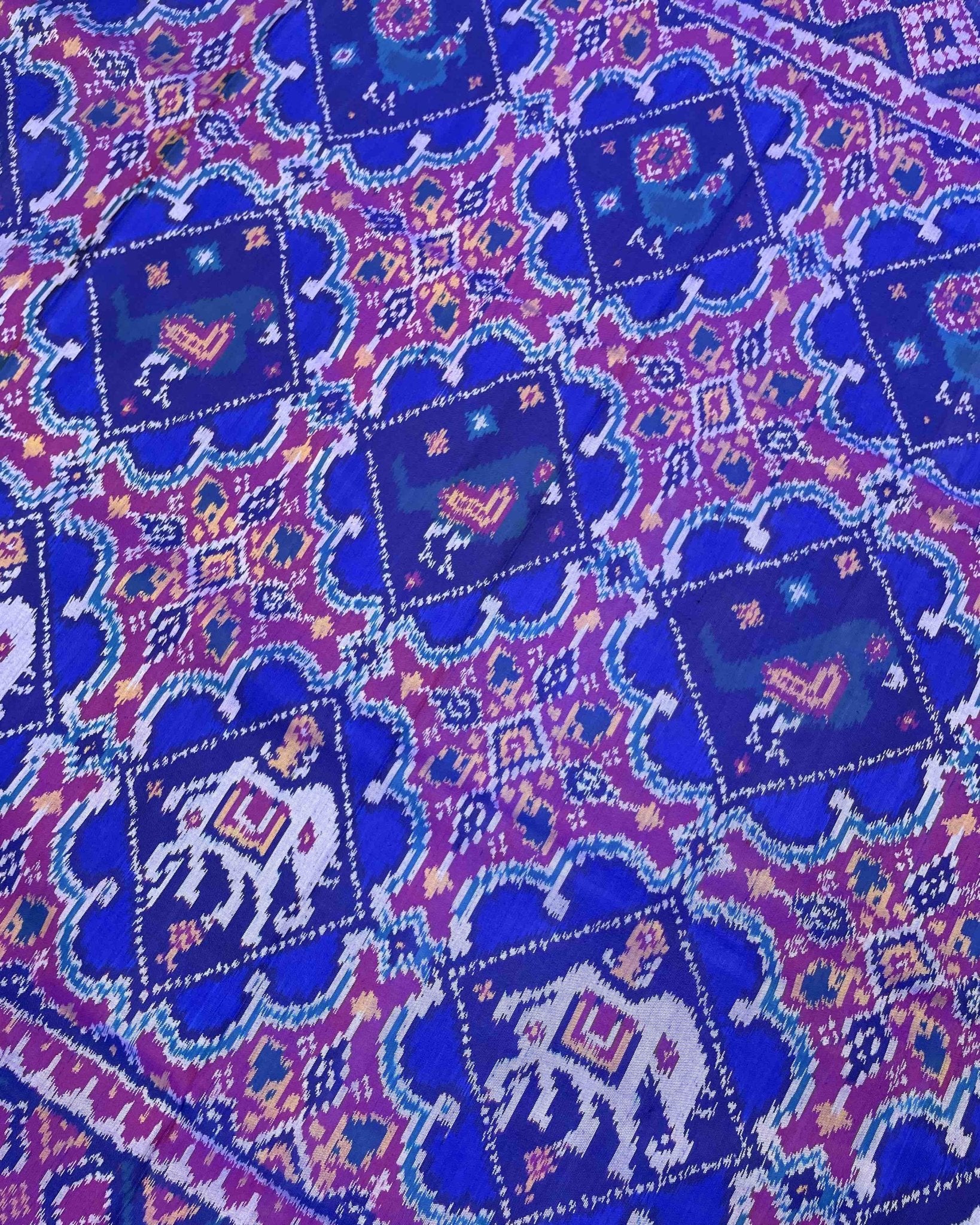 Purple & Blue Star Narikunj Designer Patola Saree - SindhoiPatolaArt