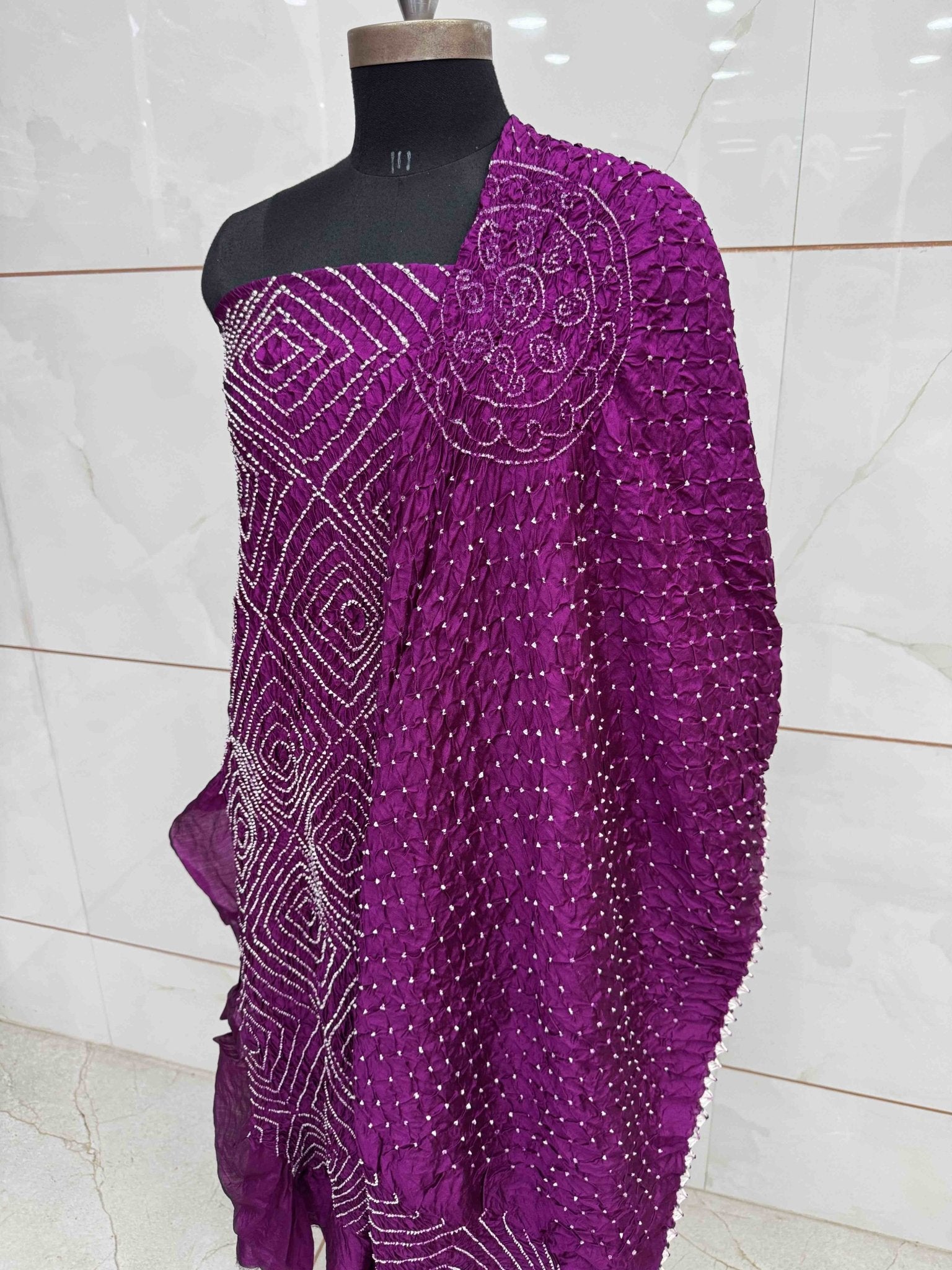 Purple Chiniya Silk Bandhani Dress Material - SindhoiPatolaArt