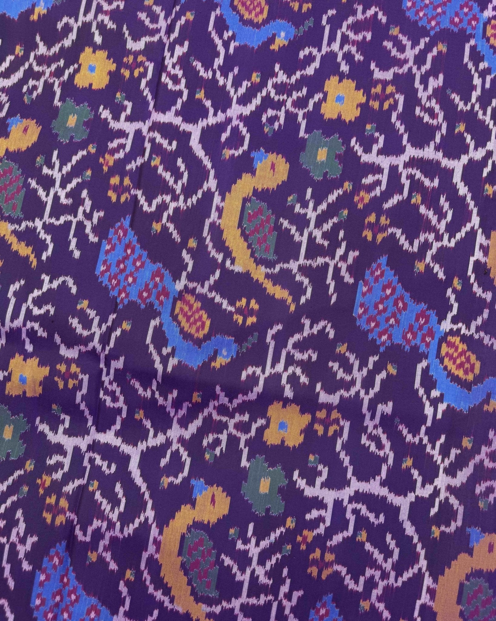 Purple Fancy Peacock Parrot Semi Double Ikat Patola Saree - SindhoiPatolaArt