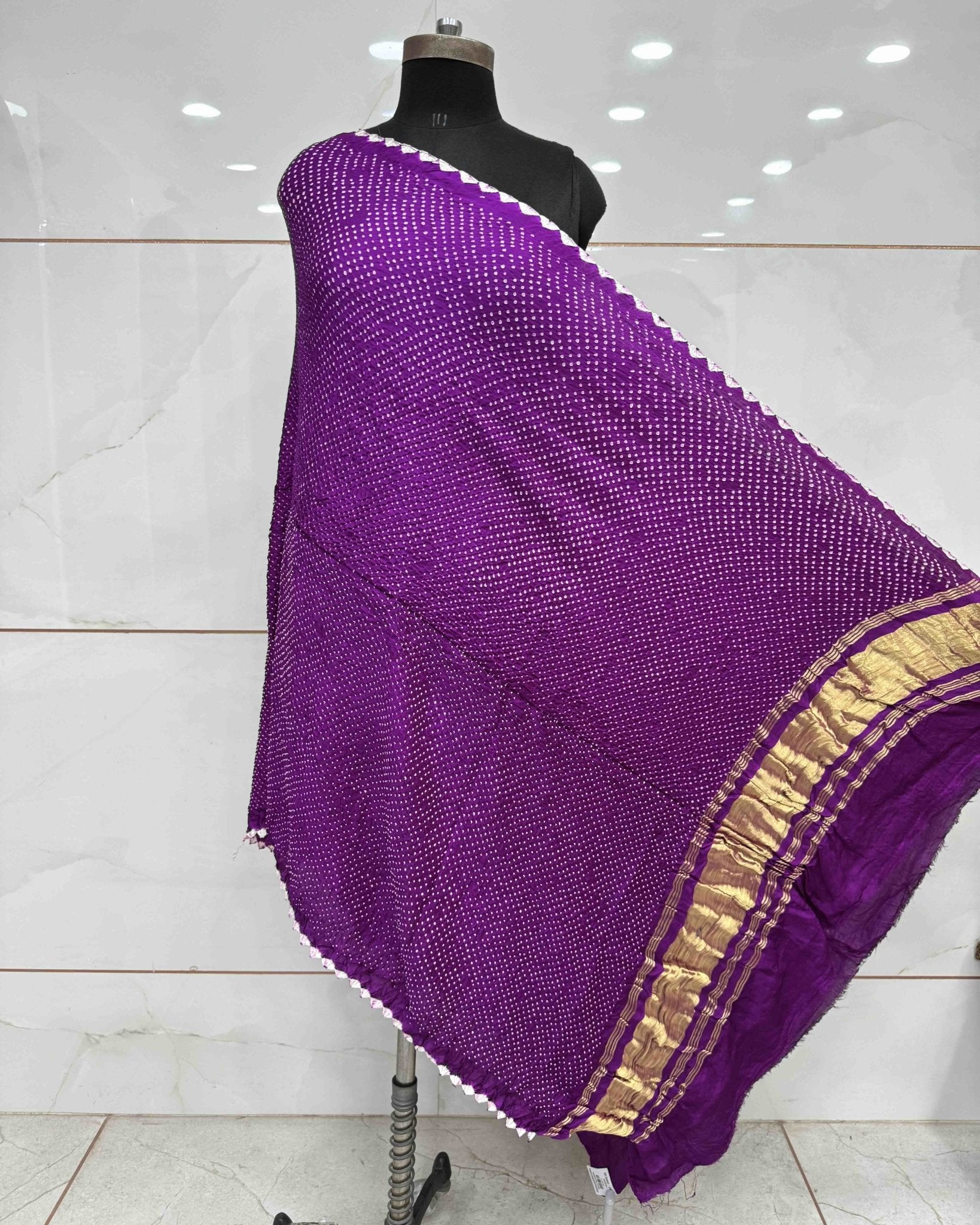 Purple Gajji Silk Bandhani Dupatta - SindhoiPatolaArt