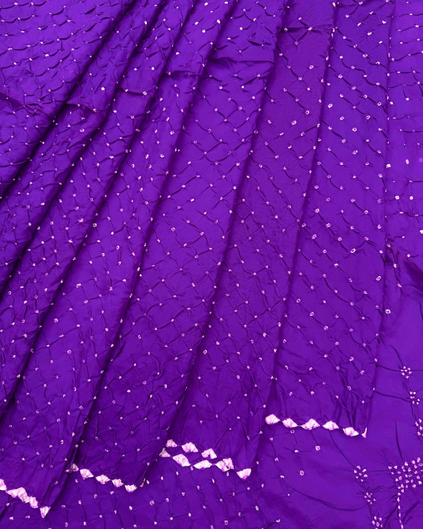 Purple Habotai Silk Bandhani Saree - SindhoiPatolaArt