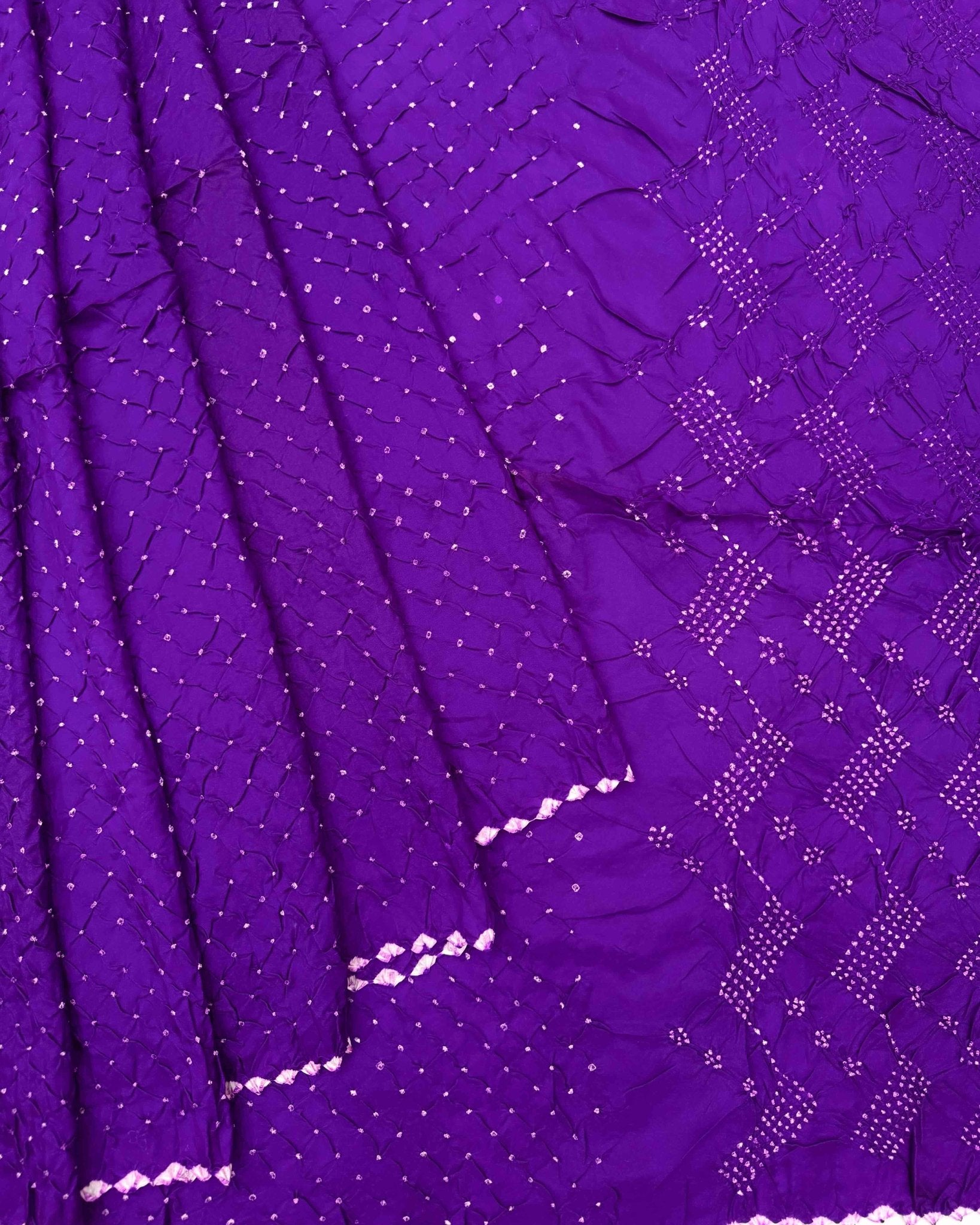 Purple Habotai Silk Bandhani Saree - SindhoiPatolaArt