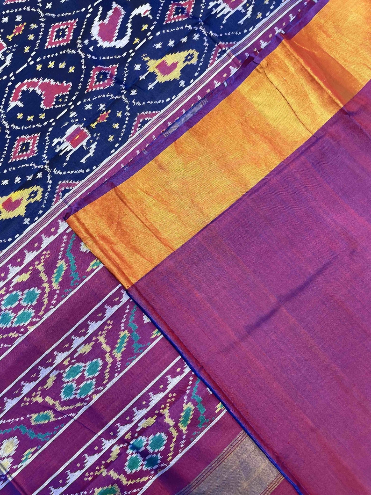 Purple & Navy Blue Circle Narikunj Patola Saree - SindhoiPatolaArt