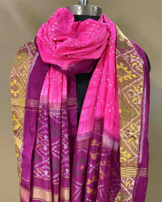 Purple & Pink Bandhani Patola Dupatta - SindhoiPatolaArt